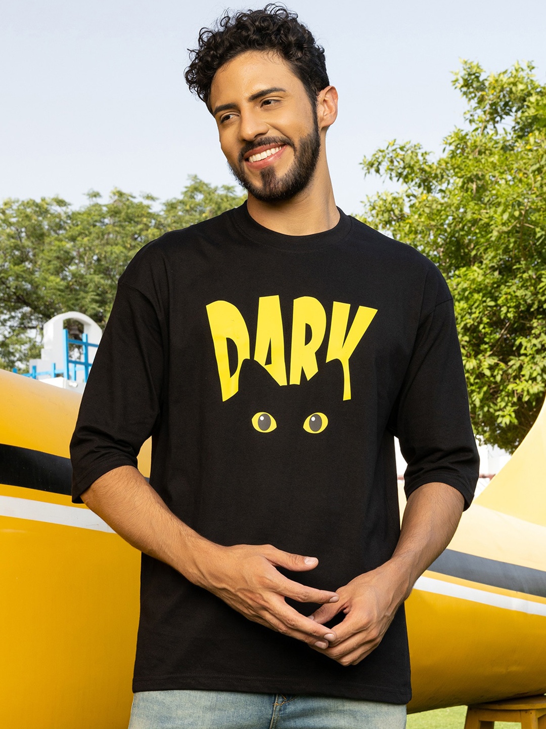 

Gavin Paris Typography Printed Cotton Oversized Drop Shoulder T-shirt, Black