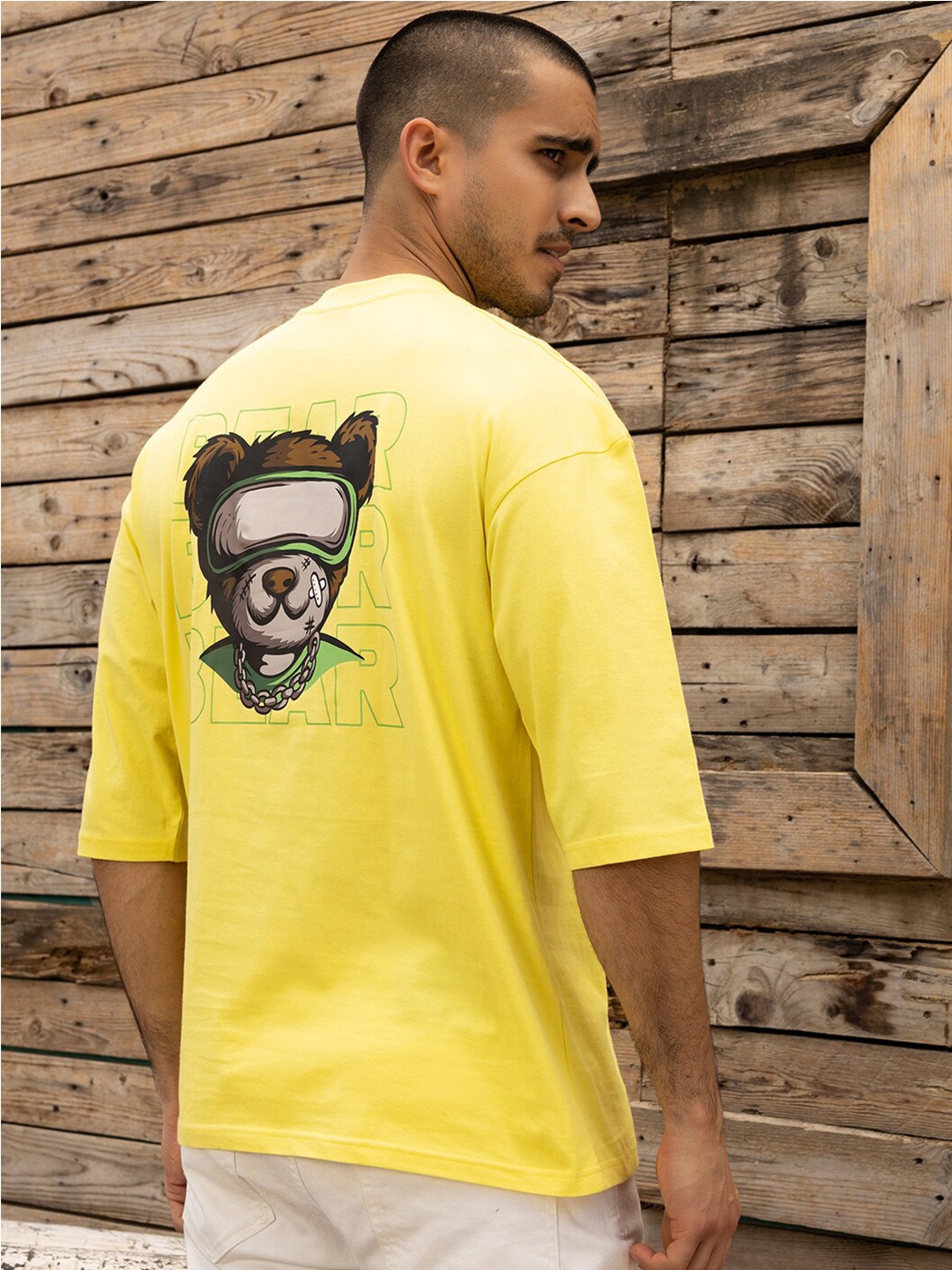 

Gavin Paris Conversational Printed Oversized Fit Drop-Shoulder Sleeves T-shirt, Yellow