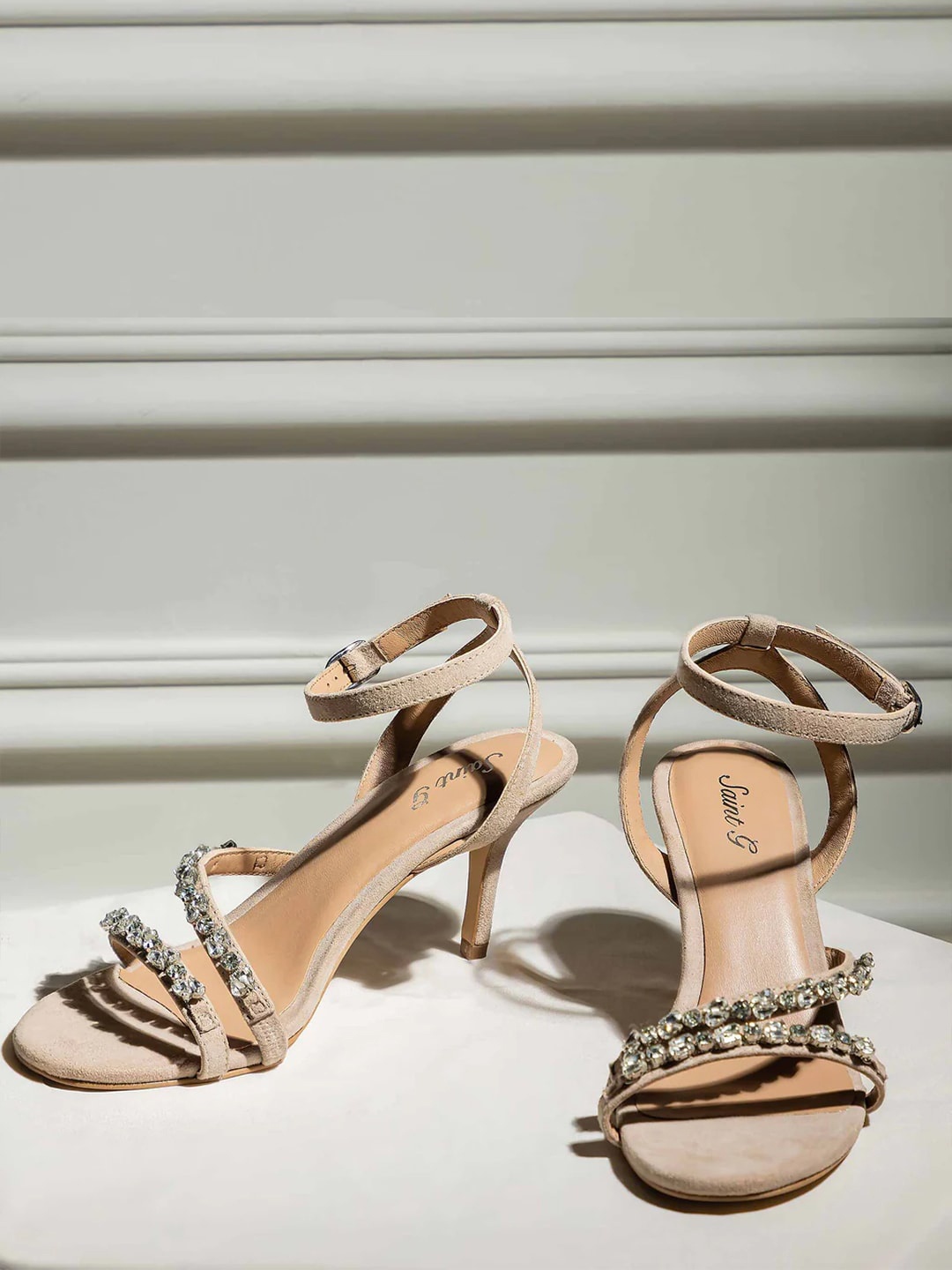 

Saint G Embellished Leather Slim Heels, Champagne
