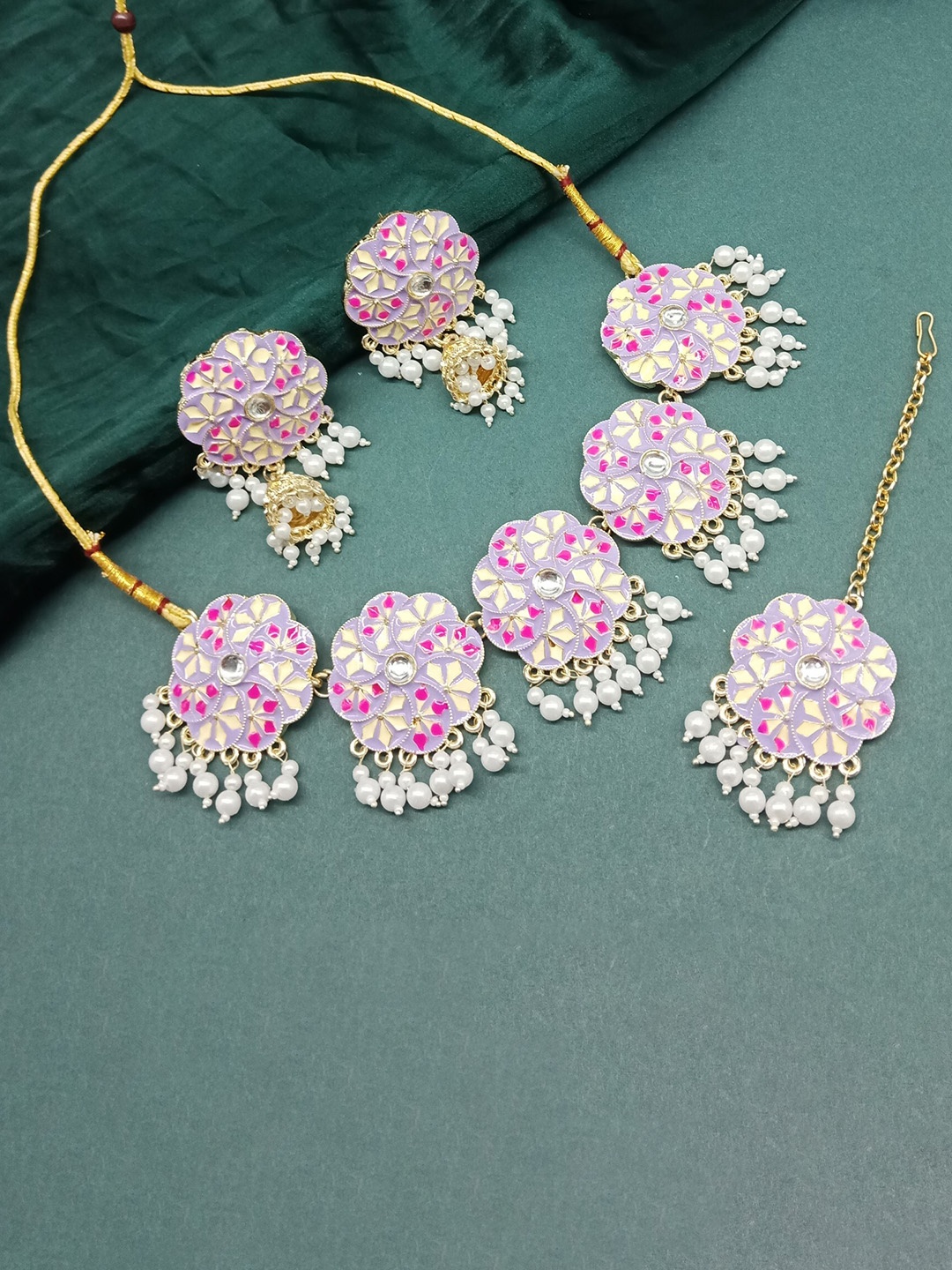 

AASHISH IMITATION Women Gold-Plated Floral Meenakari Jewellery Set