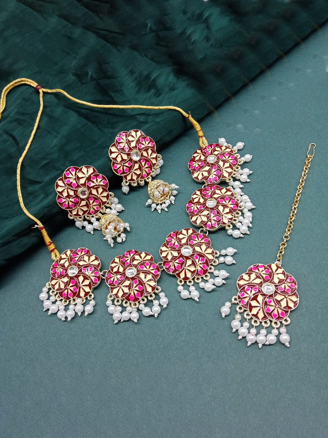 

AASHISH IMITATION Gold-Plated Meenakari Half Moon Coin Set