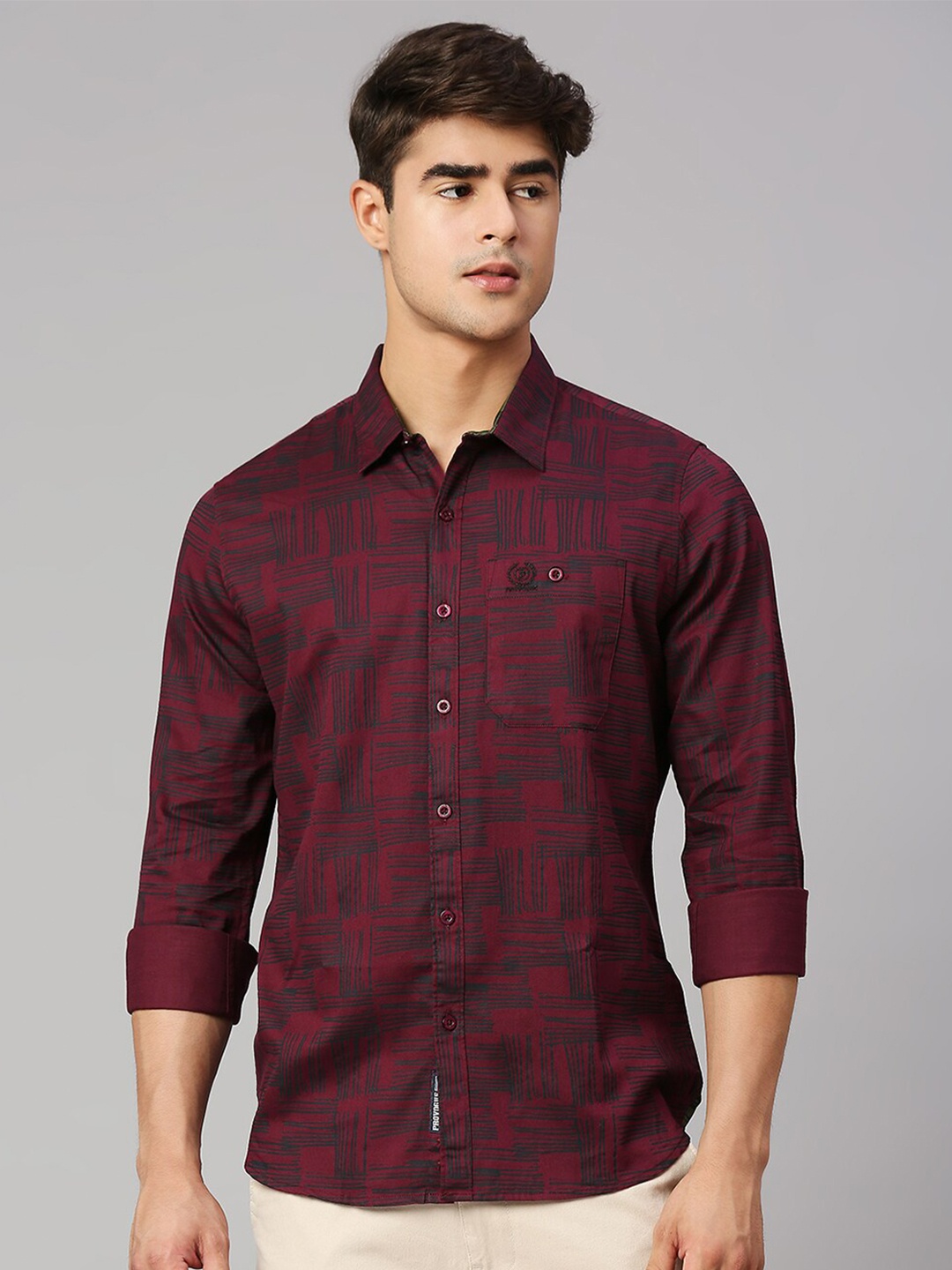 

Provogue Men Abstract Printed Cotton Classic Slim Fit Opaque Casual Shirt, Red