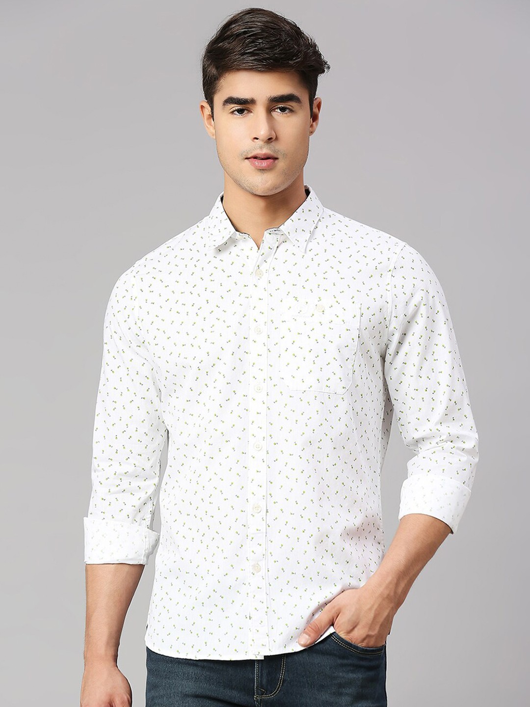

Provogue Men Printed Cotton Classic Slim Fit Opaque Casual Shirt, White