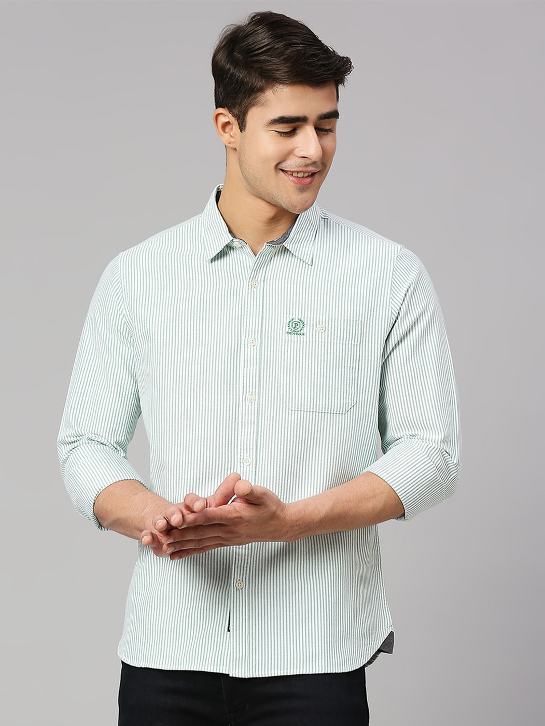 

Provogue Men Striped Cotton Classic Slim Fit Opaque Casual Shirt, Green