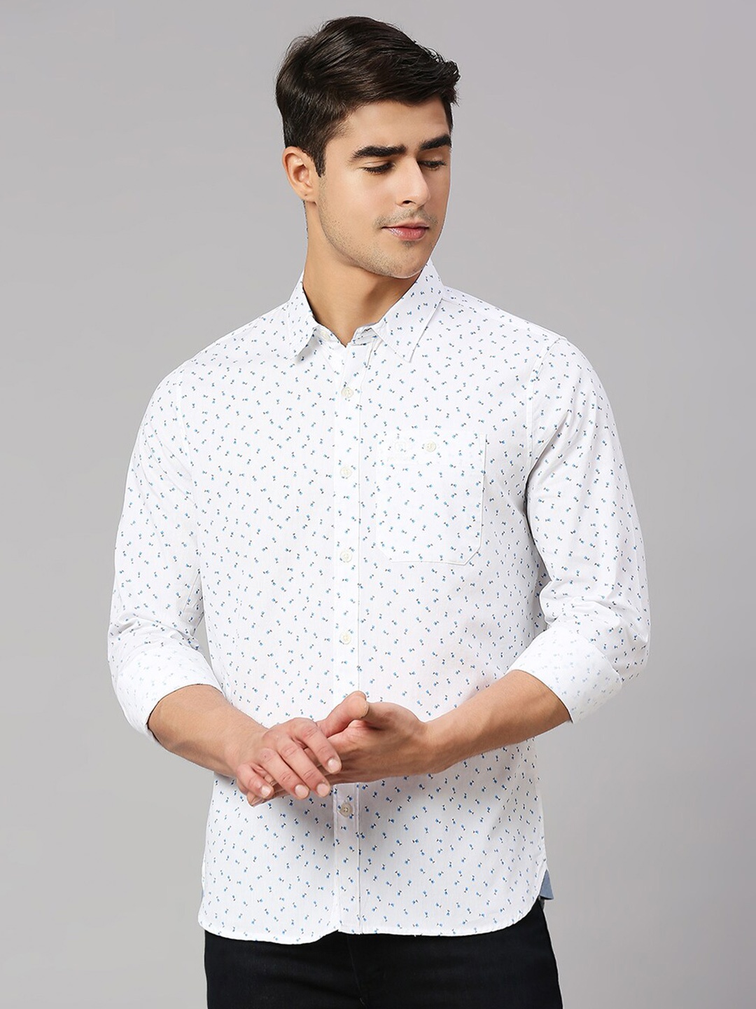 

Provogue Men Printed Cotton Classic Slim Fit Opaque Casual Shirt, Blue