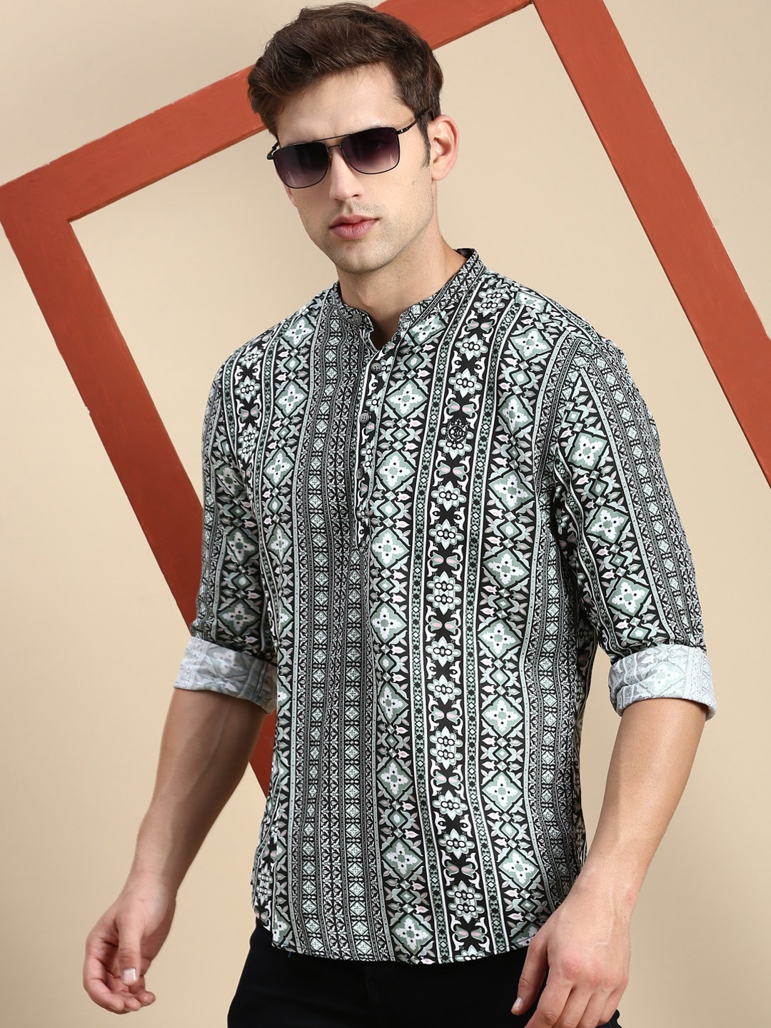 

SHOWOFF Ethnic Motifs Printed Kurta, Grey