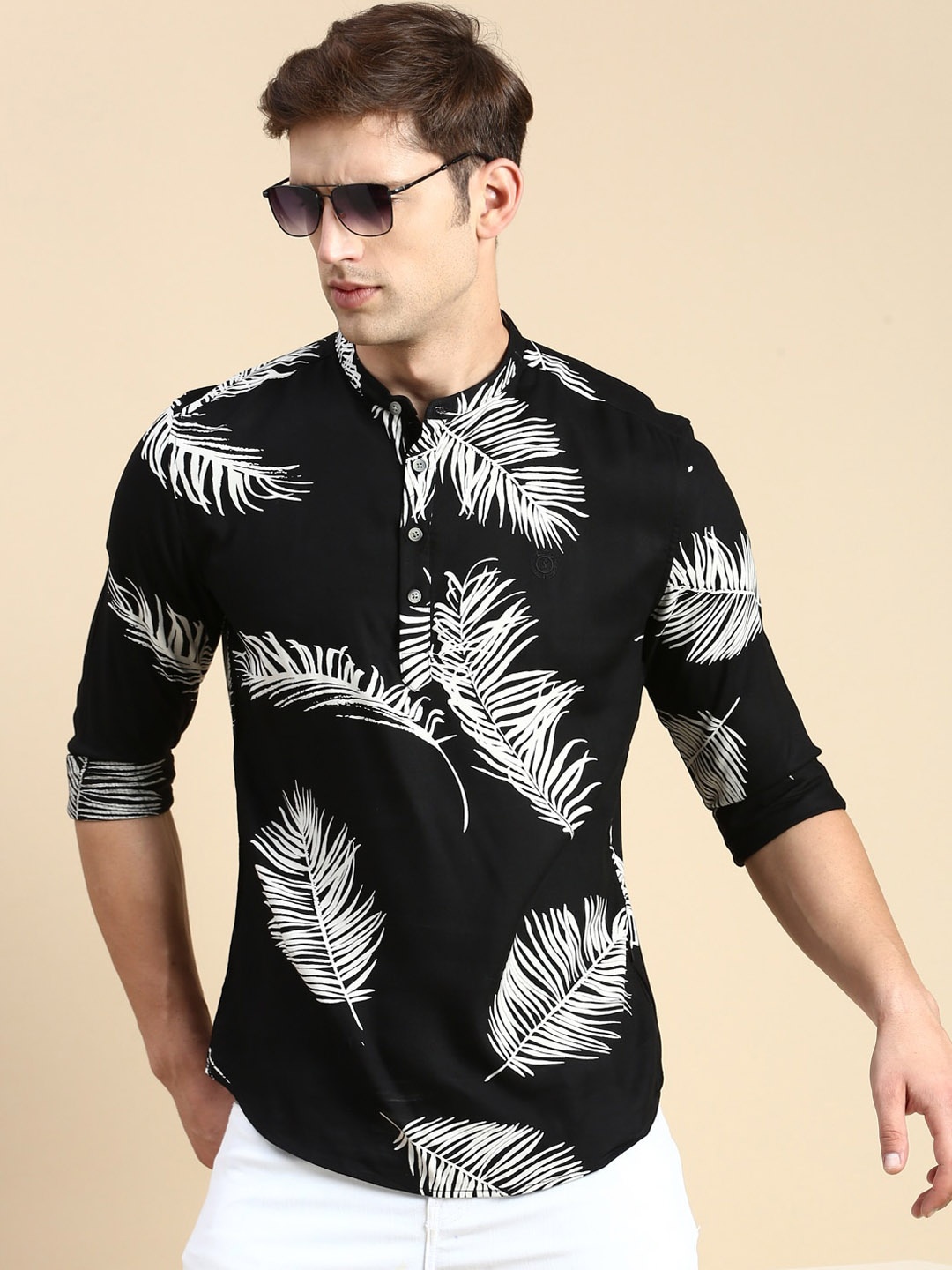 

SHOWOFF Men Printed Mandarin Collar Shirt, Black