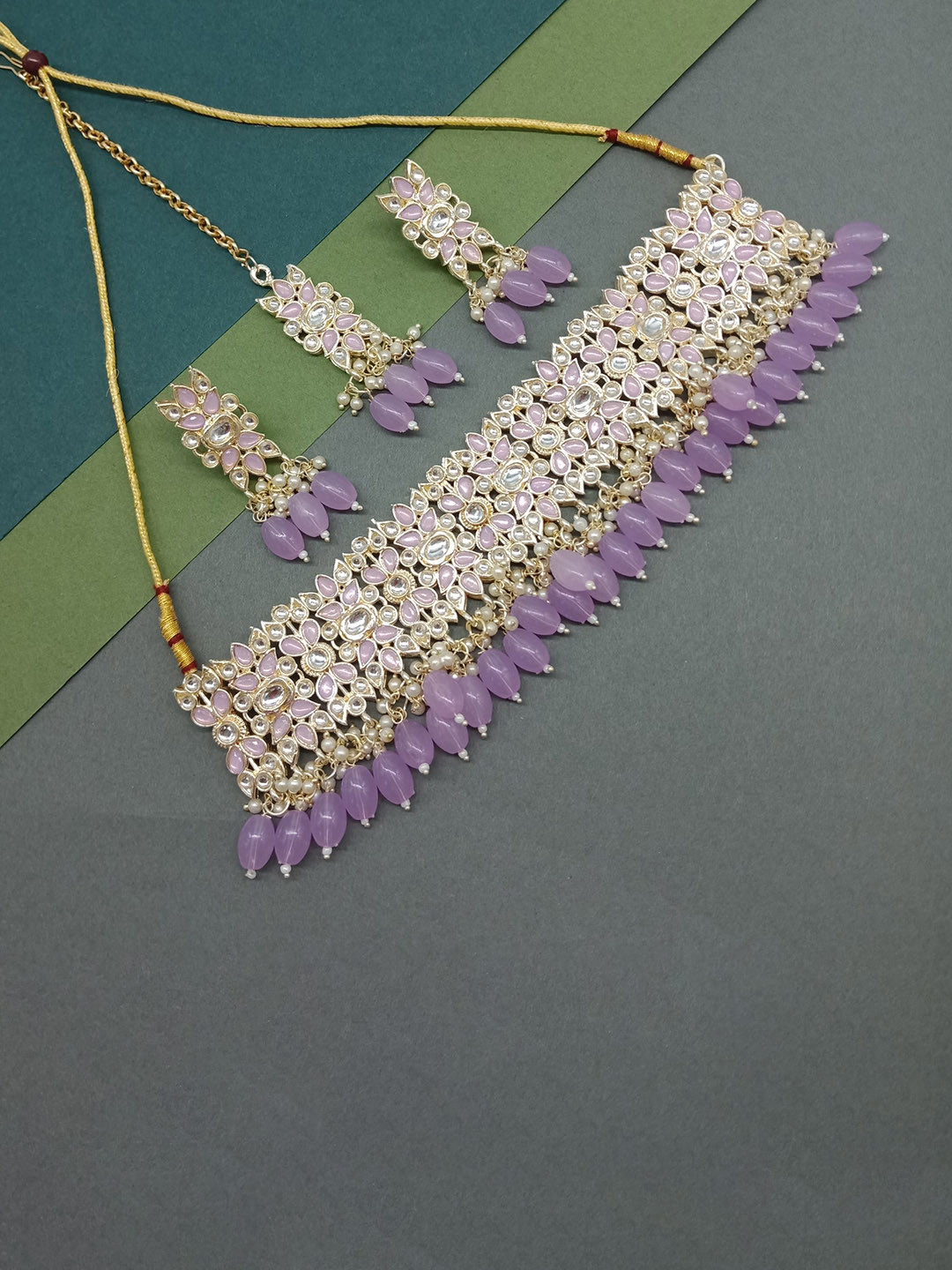 

AASHISH IMITATION Gold-Plated Kundan Necklace & Earring With Maang Tika