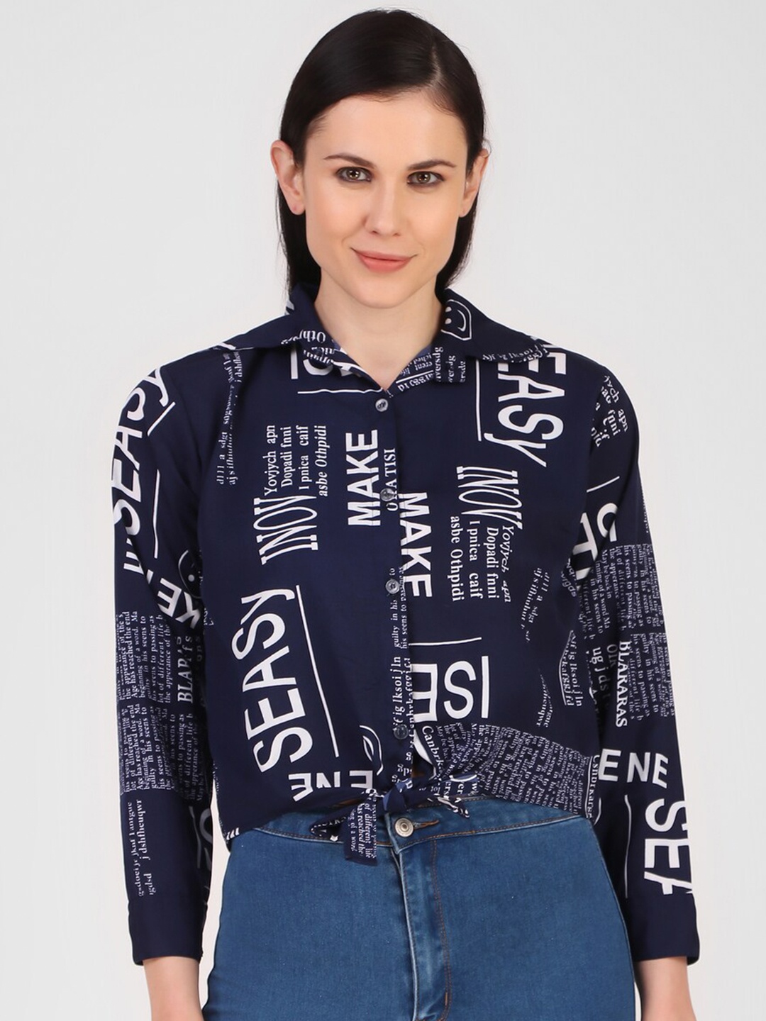 

KASHIAN Typography Printed Casual Shirt, Navy blue