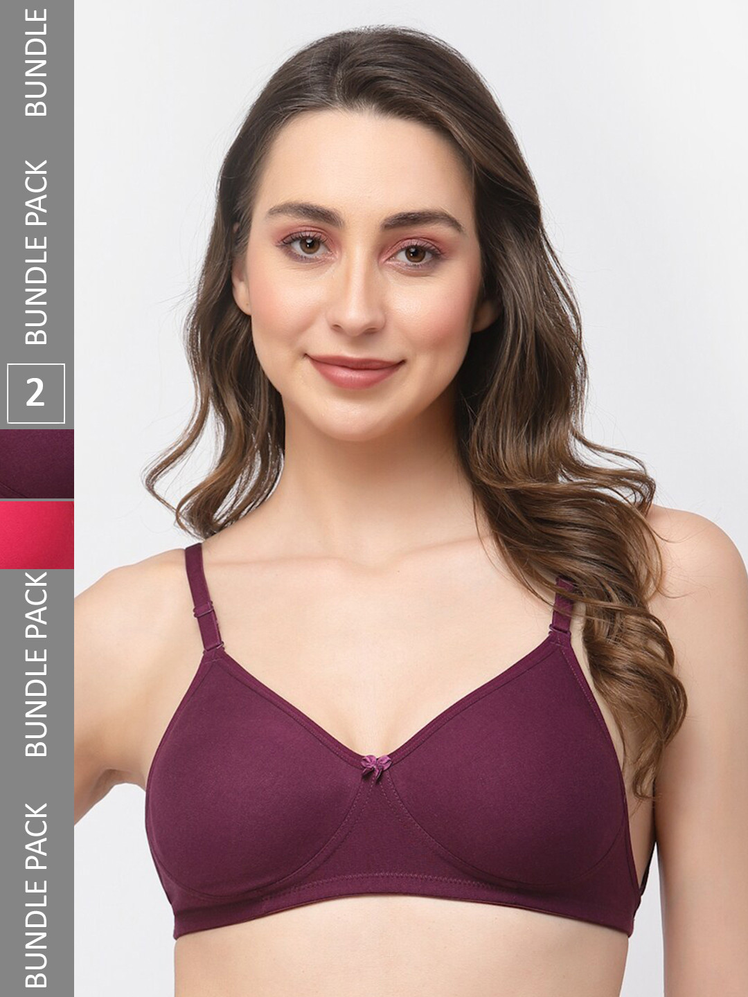 

College Girl Pack Of 2 All Day Comfort Full Transparent Back Coverage Cotton T-shirt Bra, Purple