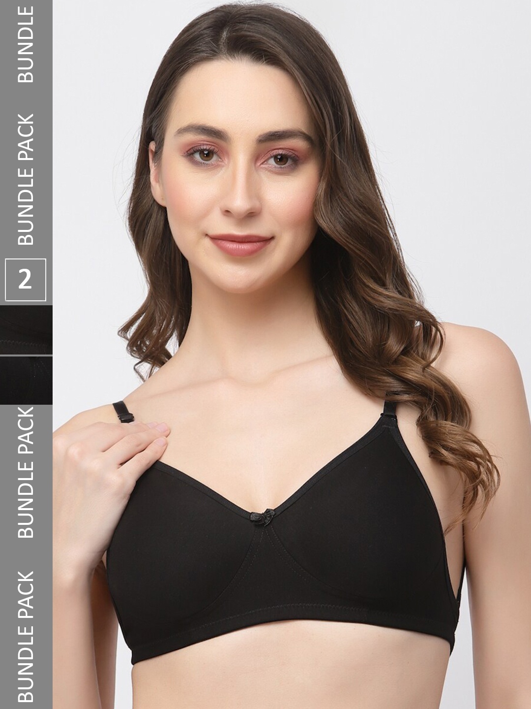 

College Girl Pack Of 2 Full Coverage Backless Cotton T-Shirt Bra, Black