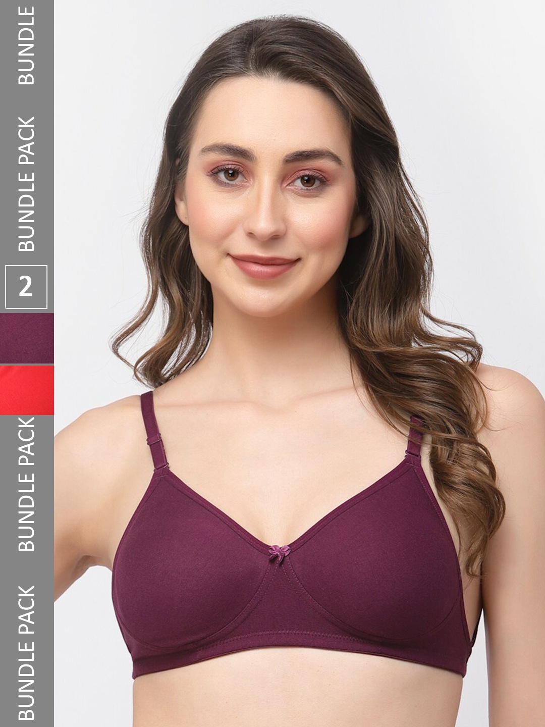 

College Girl Pack Of 2 Full Coverage Backless Cotton T-Shirt Bra, Purple