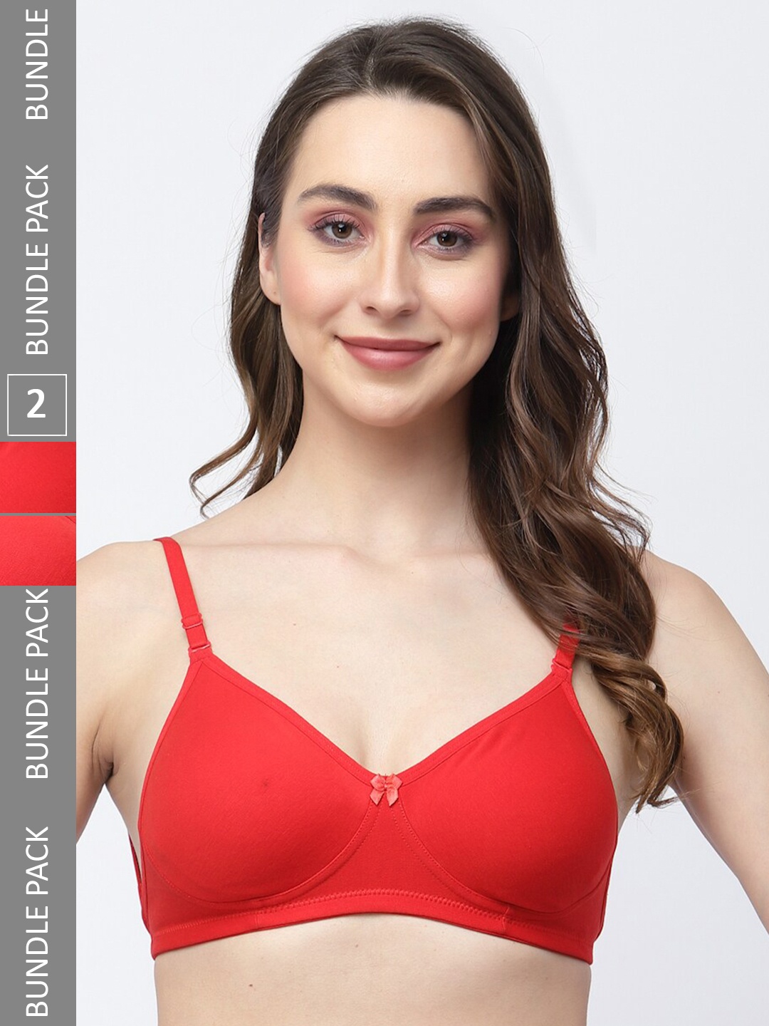 

College Girl Pack Of 2 Full Coverage Backless Cotton T-Shirt Bra, Red