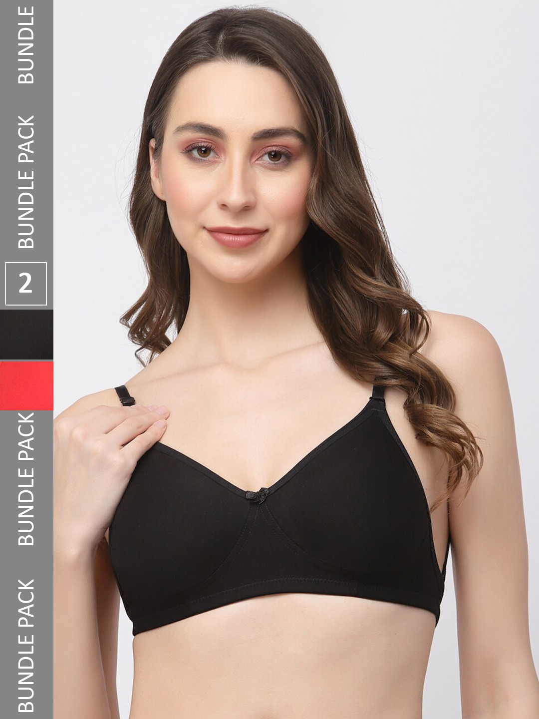 

College Girl Pack Of 2 Cotton Non Padded All Day Comfort Full Coverage Seamless Bra, Red