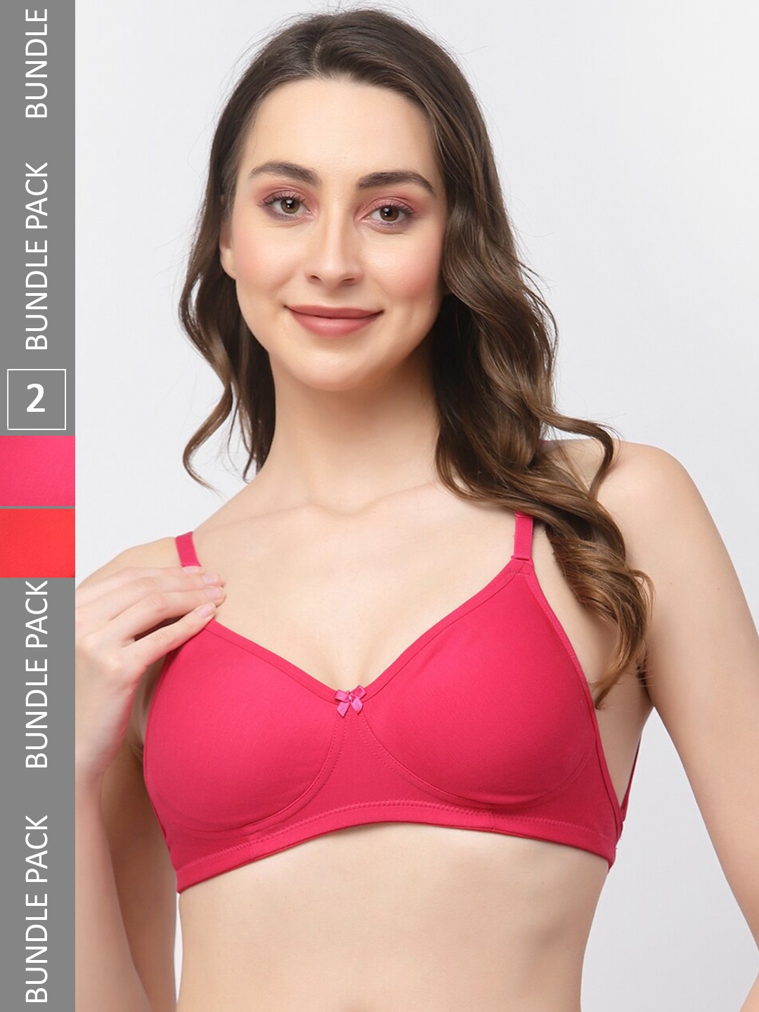 

College Girl Pack Of 2 Full Coverage Backless Cotton T-Shirt Bra, Red