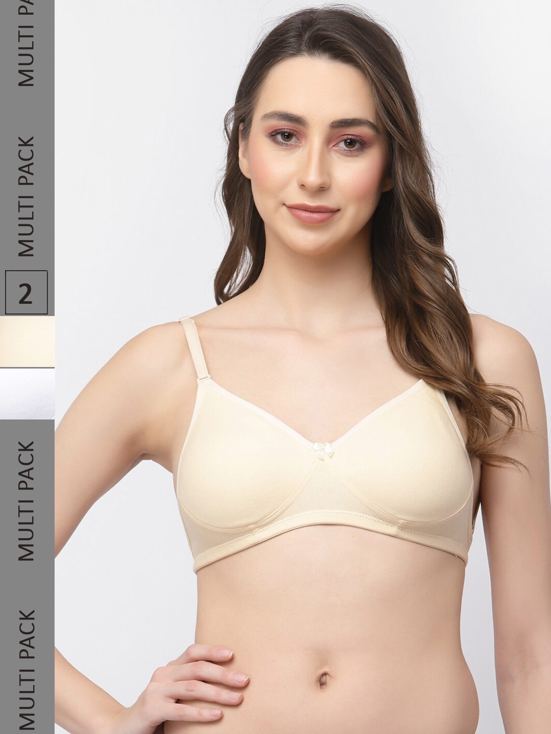 

College Girl Pack of 2 Non-Wired Non Padded All Day Comfort Seamless Cotton T Shirt Bra, White