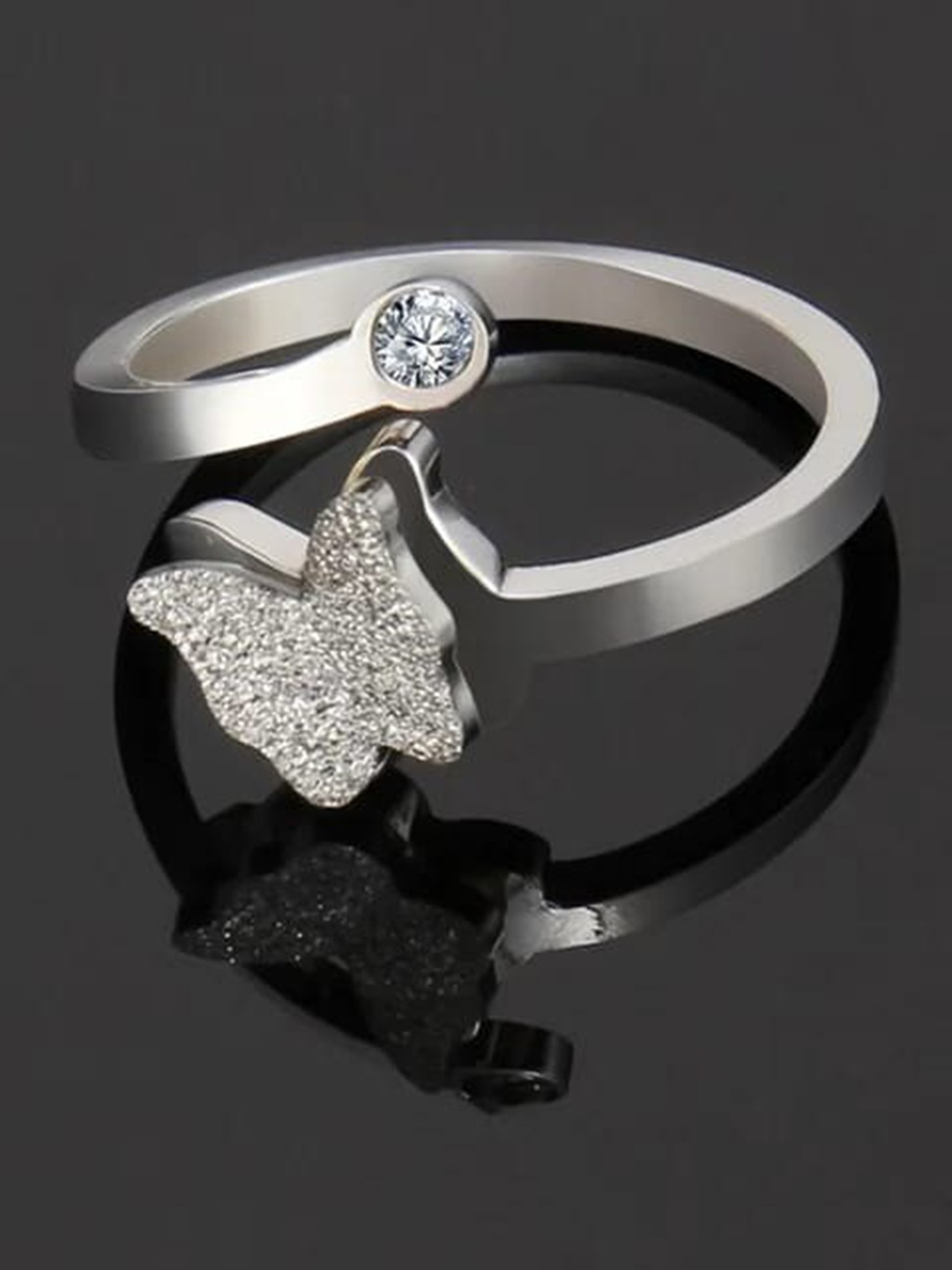 

VIEN Silver-Plated CZ Studded Adjustable Finger Ring