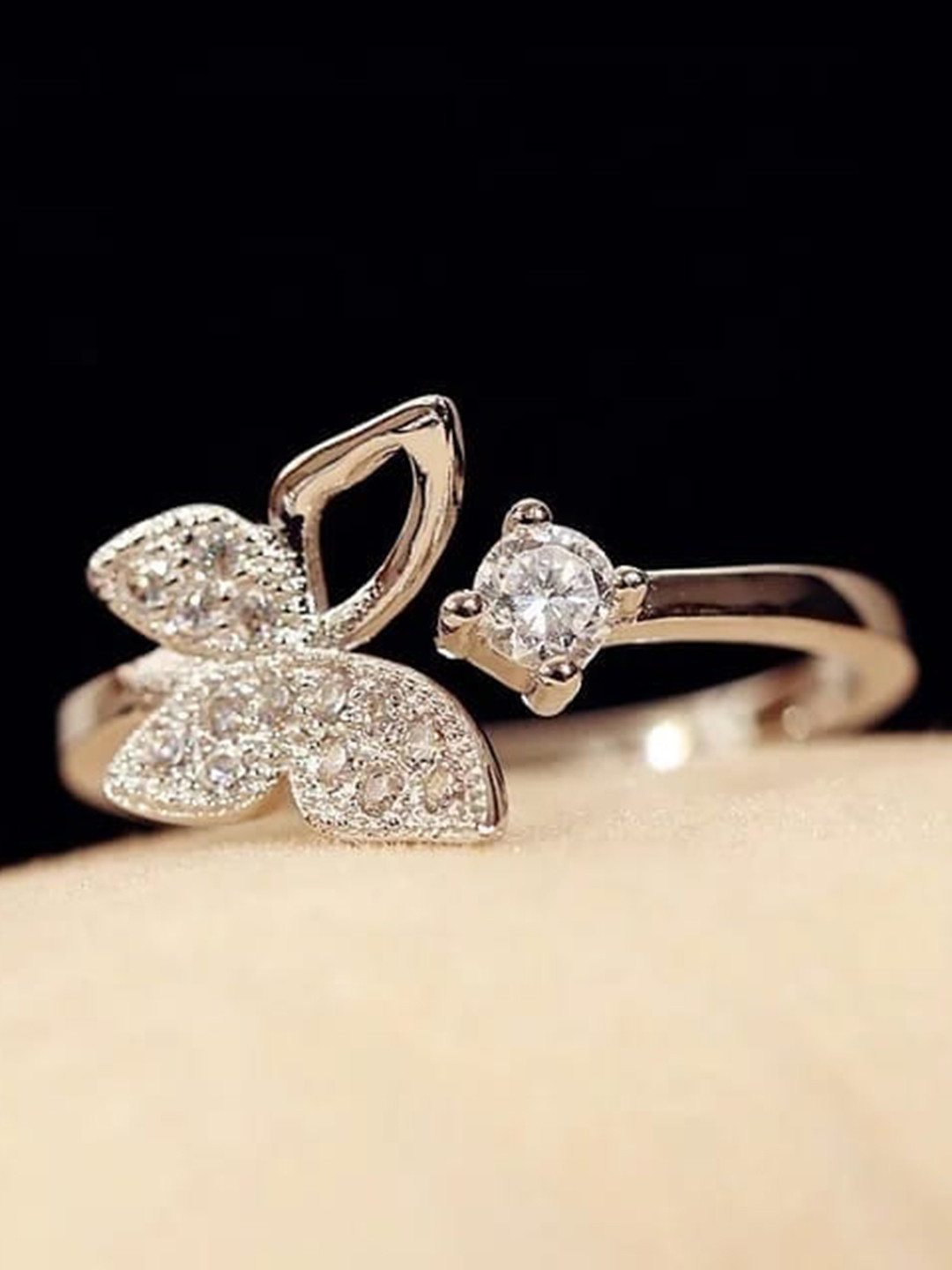 

VIEN Rose Gold-Plated CZ Studded Adjustable Finger Ring