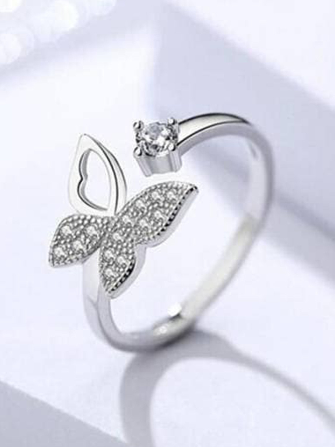 

VIEN Silver-Plated CZ Studded Adjustable Finger Ring