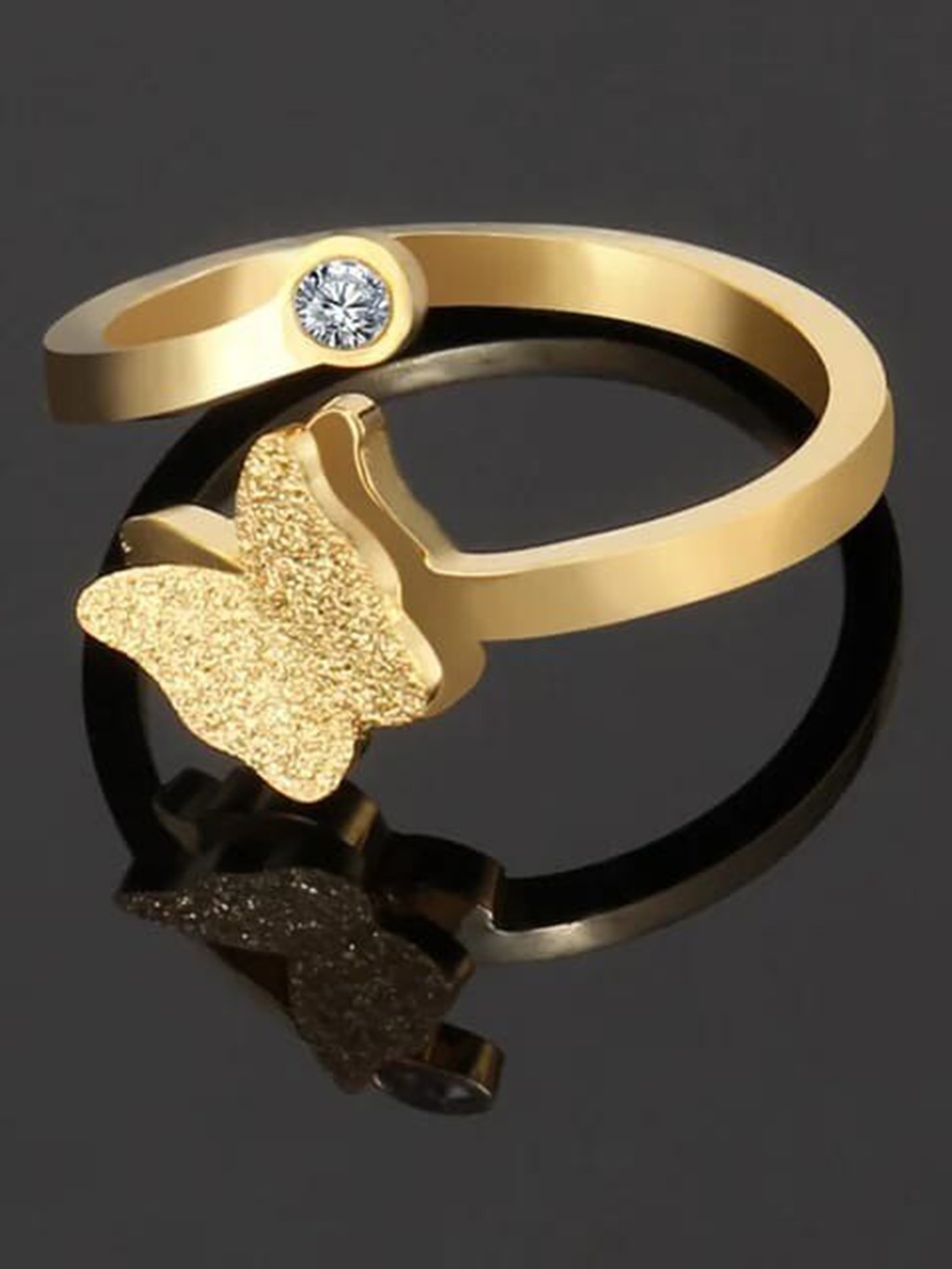 

VIEN Gold-Plated CZ Studded Adjustable Finger Ring