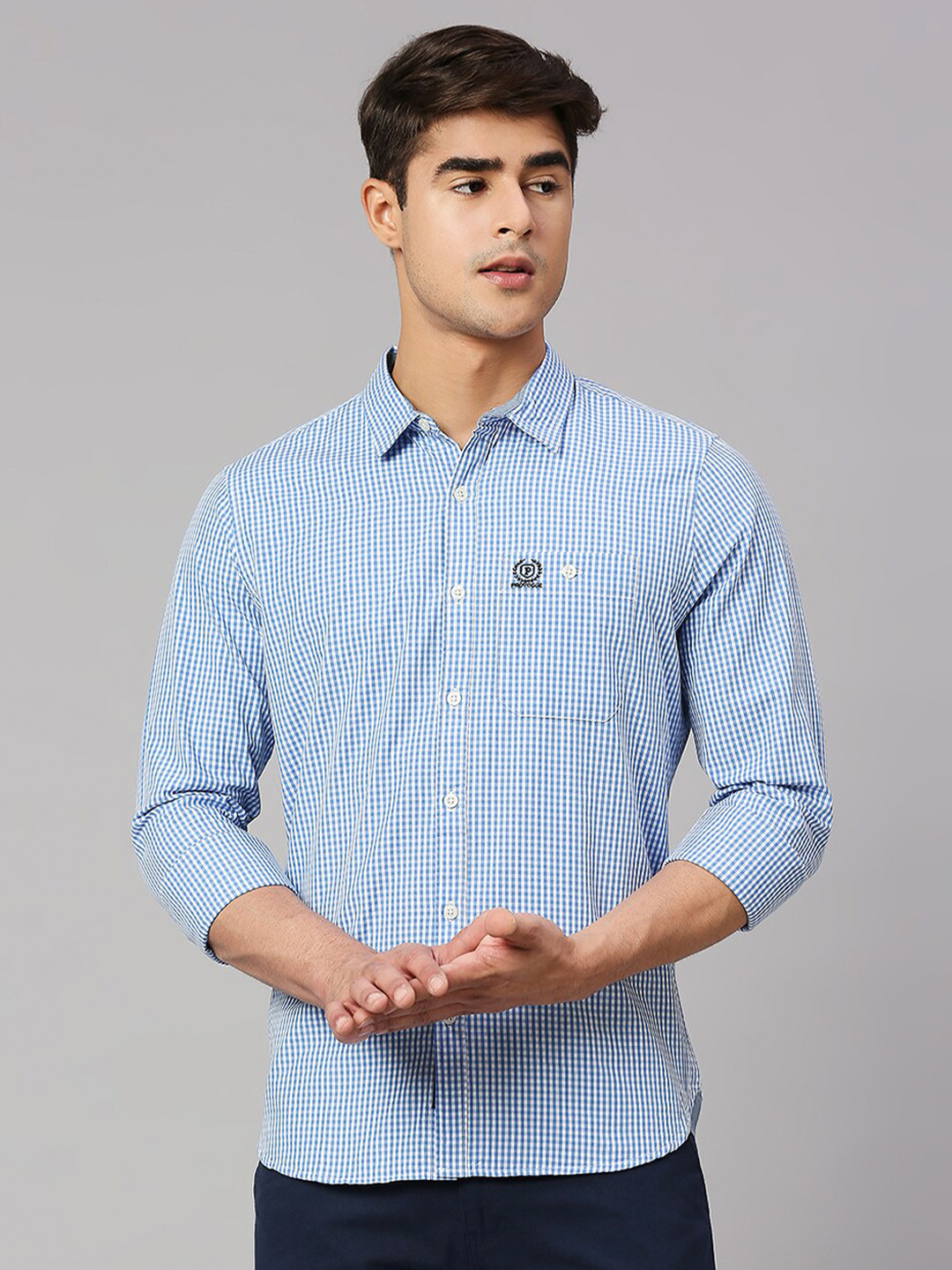 

Provogue Men Micro Ditsy Printed Cotton Classic Slim Fit Opaque Casual Shirt, Blue