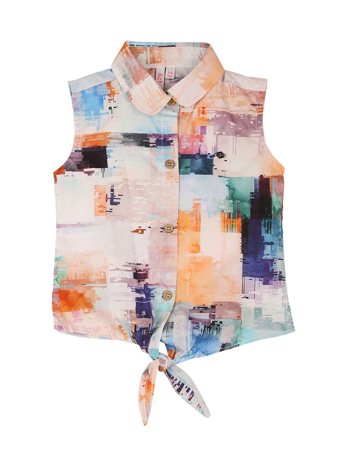 

Actuel Girls Abstract Printed Pure Cotton Top, Cream