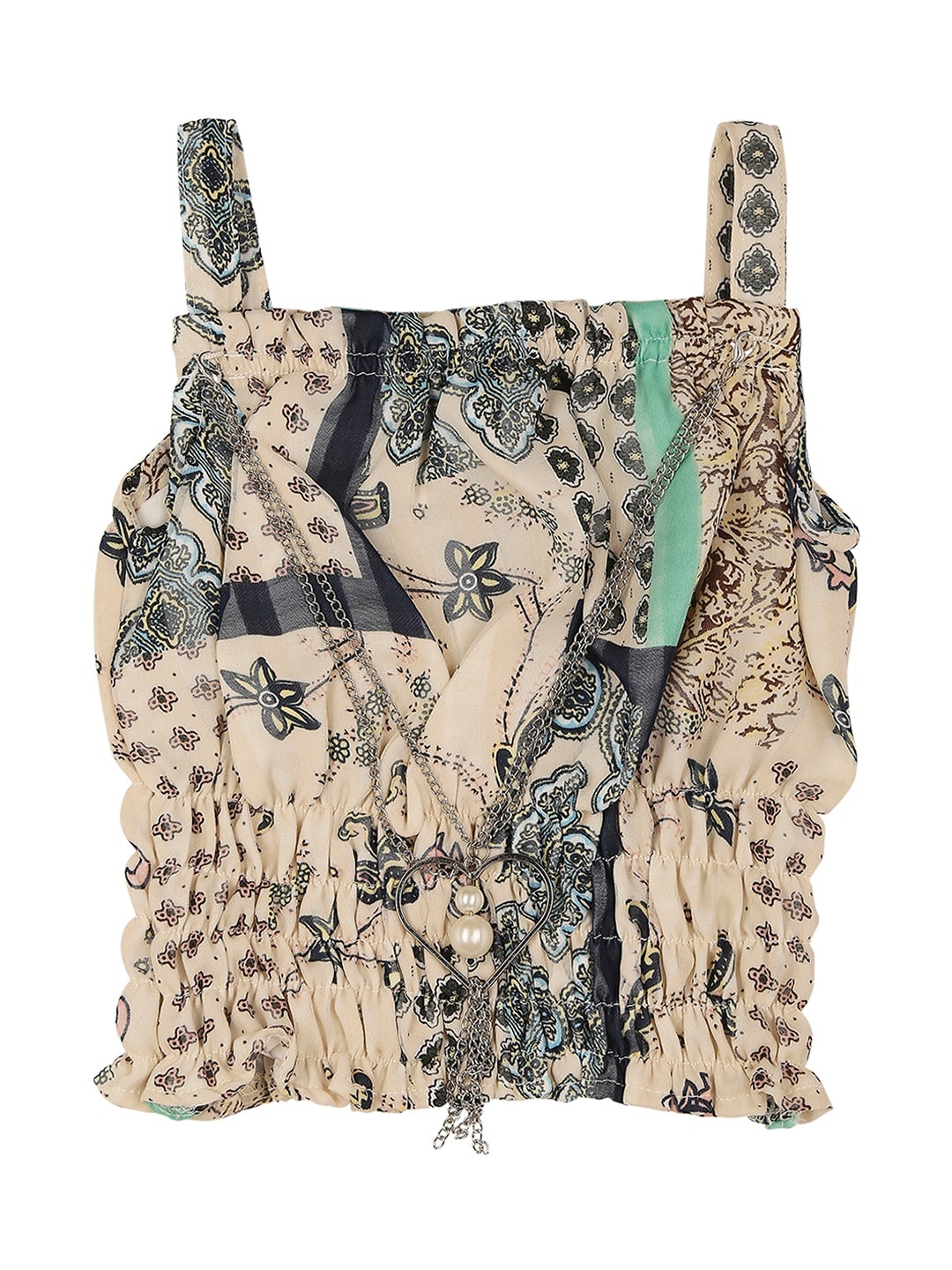 

Actuel Girls Floral Printed Smocked Top, Cream