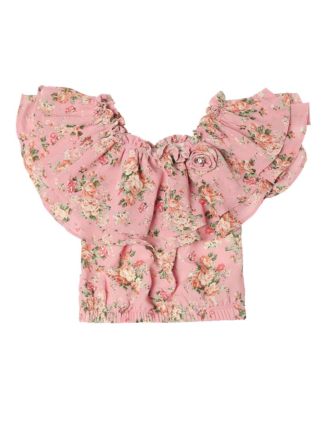 

Actuel Girls Floral Printed Pure Cotton Top, Peach
