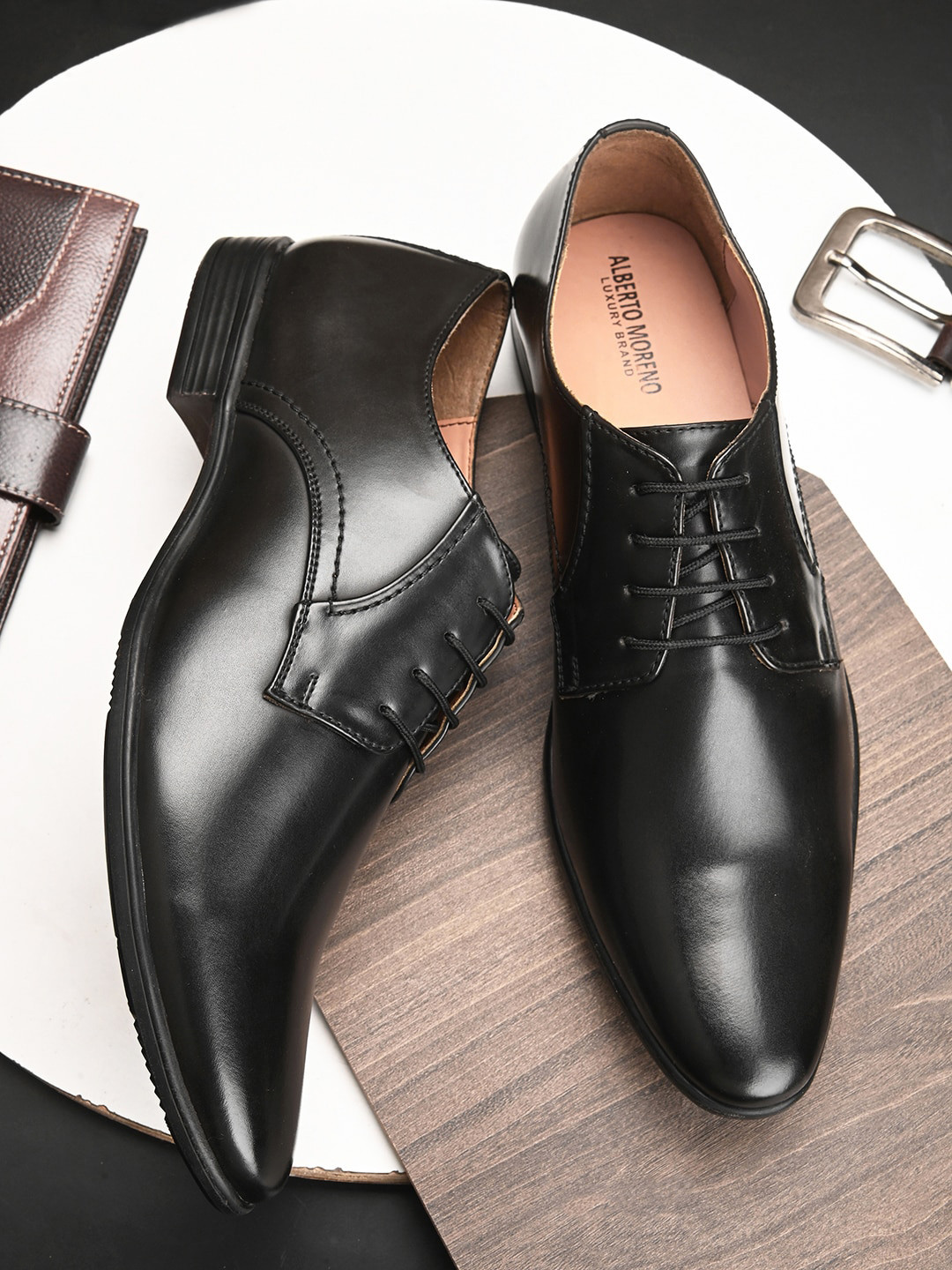 

ALBERTO MORENO Men Pointed Toe Formal Derbys, Black