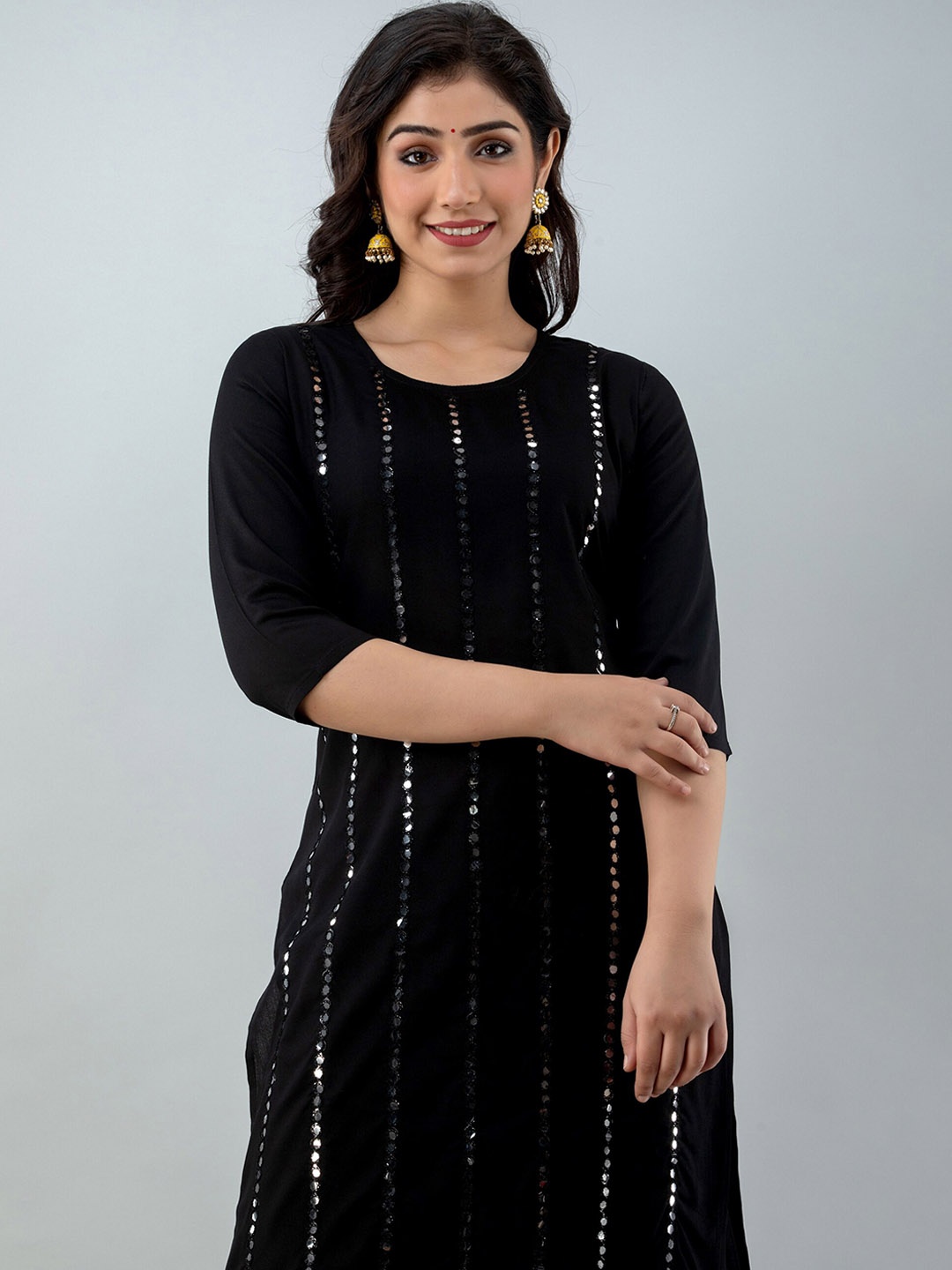 

Lovista Embroidered Regular Mirror Work Kurta with Sharara, Black