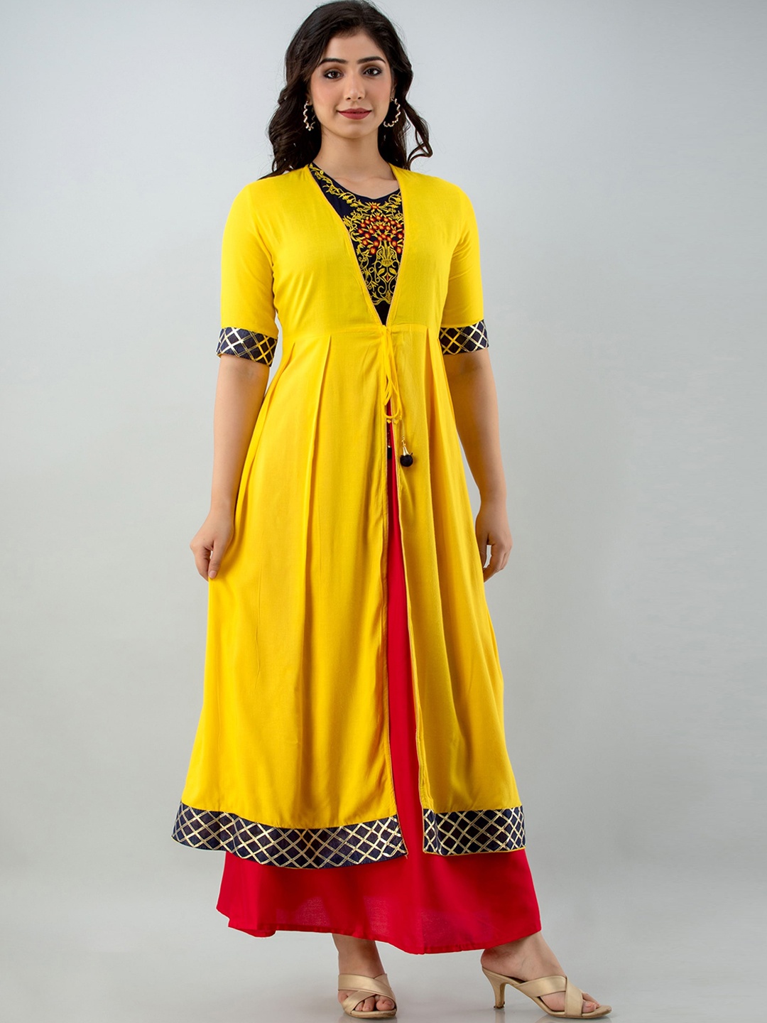 

Lovista Floral Embroidered Gotta Patti Layered Kurta with Skirt, Navy blue