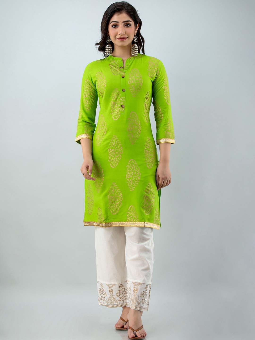 

Lovista Ethnic Motifs Printed Regular Kurta with Palazzos & With Dupatta, Green
