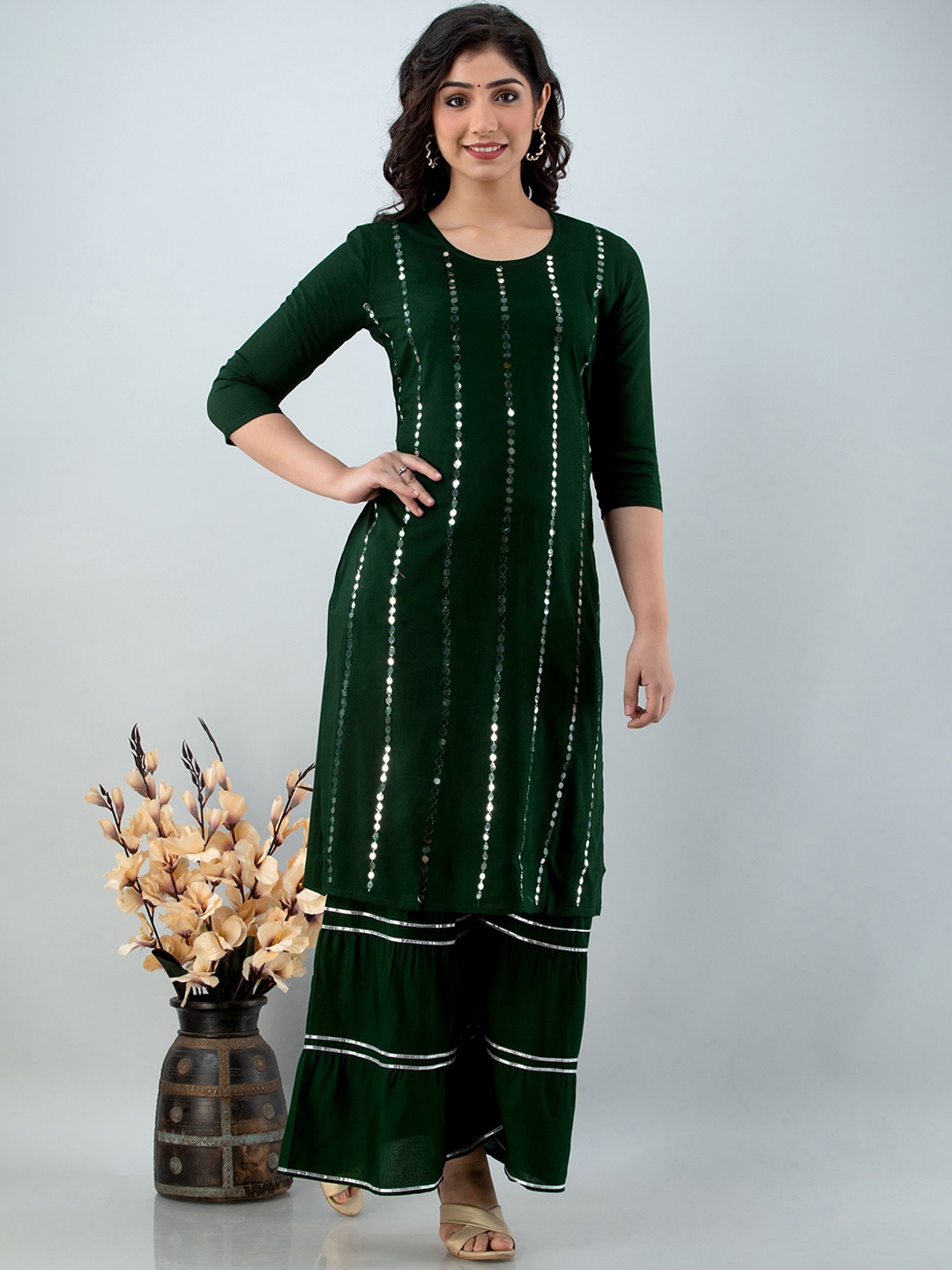 

Lovista Mirror Work Kurta with Sharara, Green