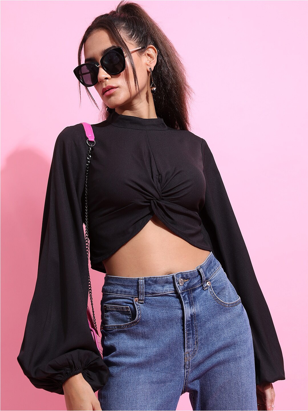 

KETCH Styled Back Twisted Crop Top, Black