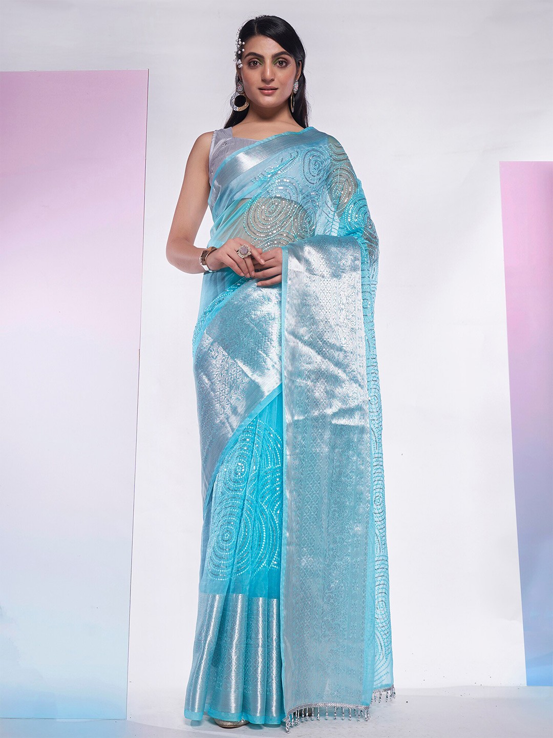 

Kalista Embellished Sequinned Organza Saree, Blue
