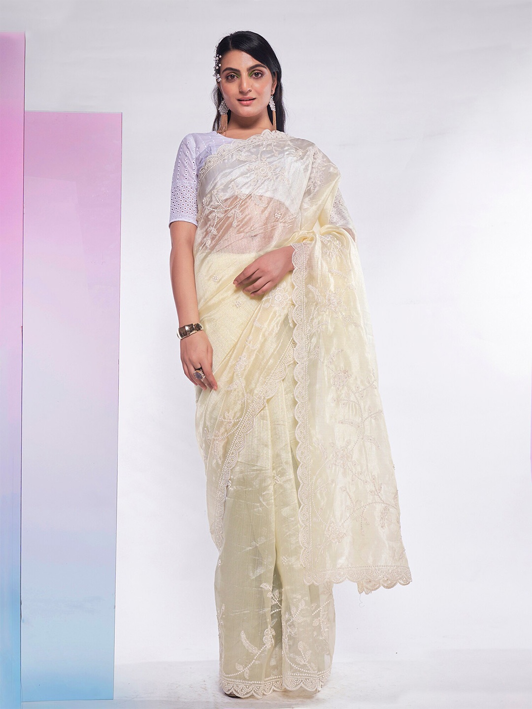 

Kalista Floral Embroidered Organza Saree, Yellow