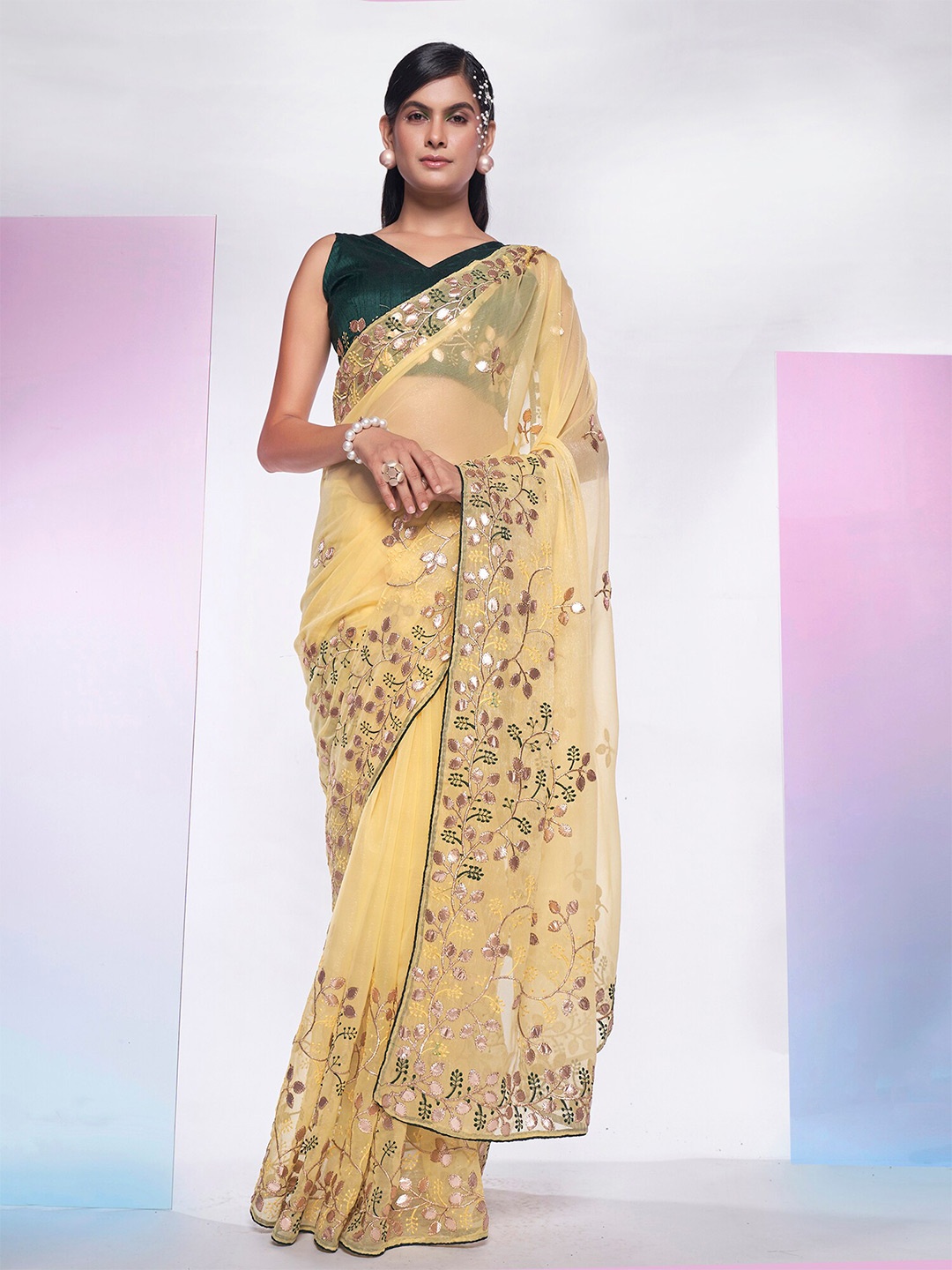 

Kalista Embellished Embroidered Pure Georgette Saree, Yellow