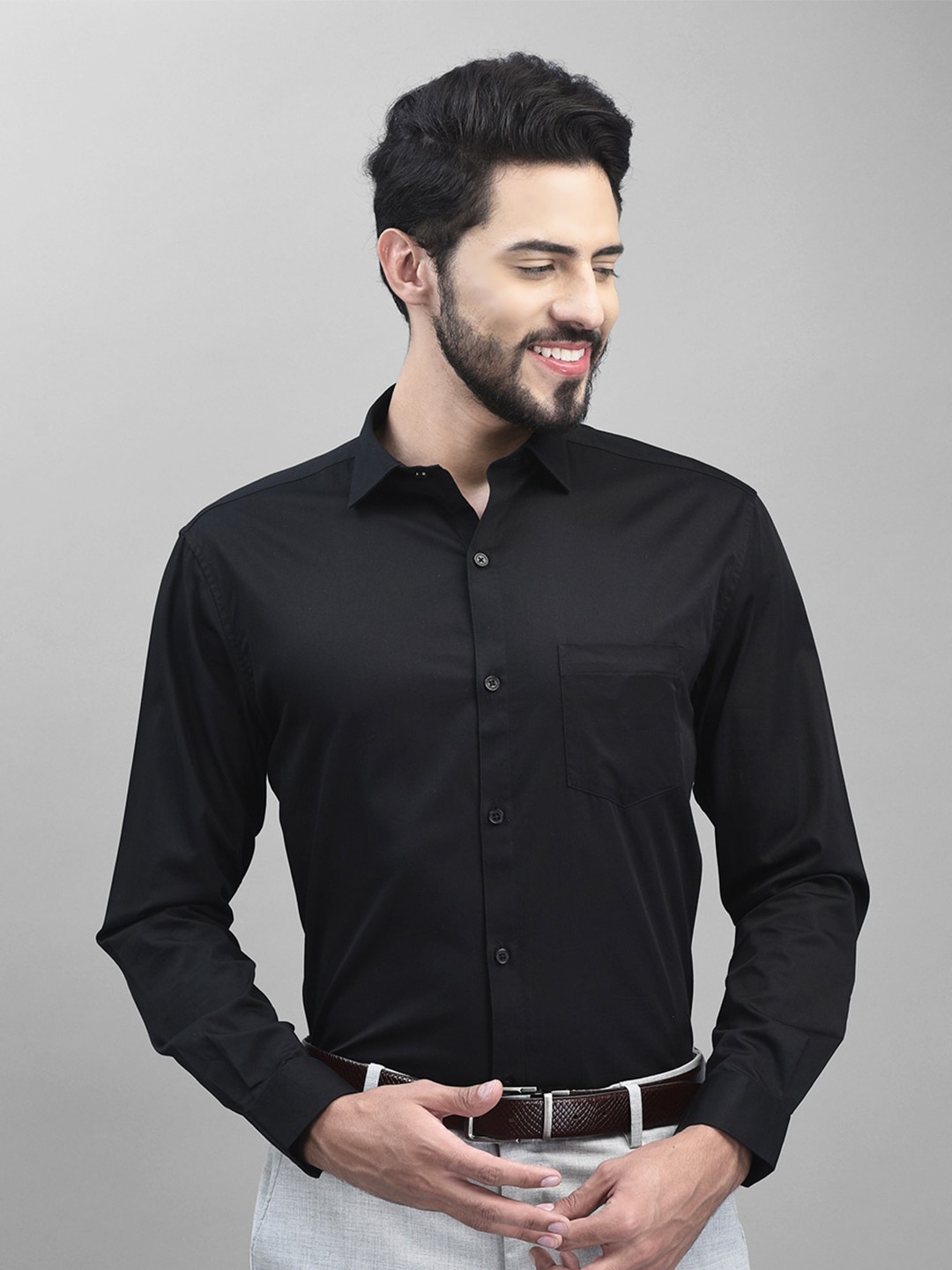 

Canary London Smart Spread Collar Satin Formal Shirt, Black