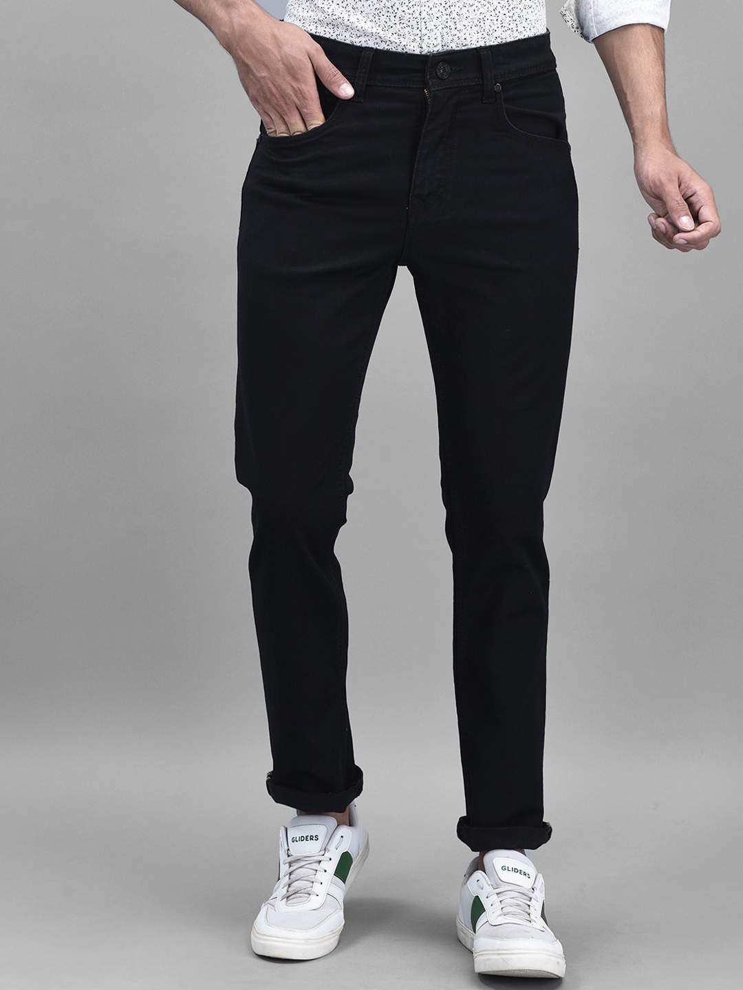 

Canary London Men Black Smart Straight Fit Embroidered Stretchable Jeans