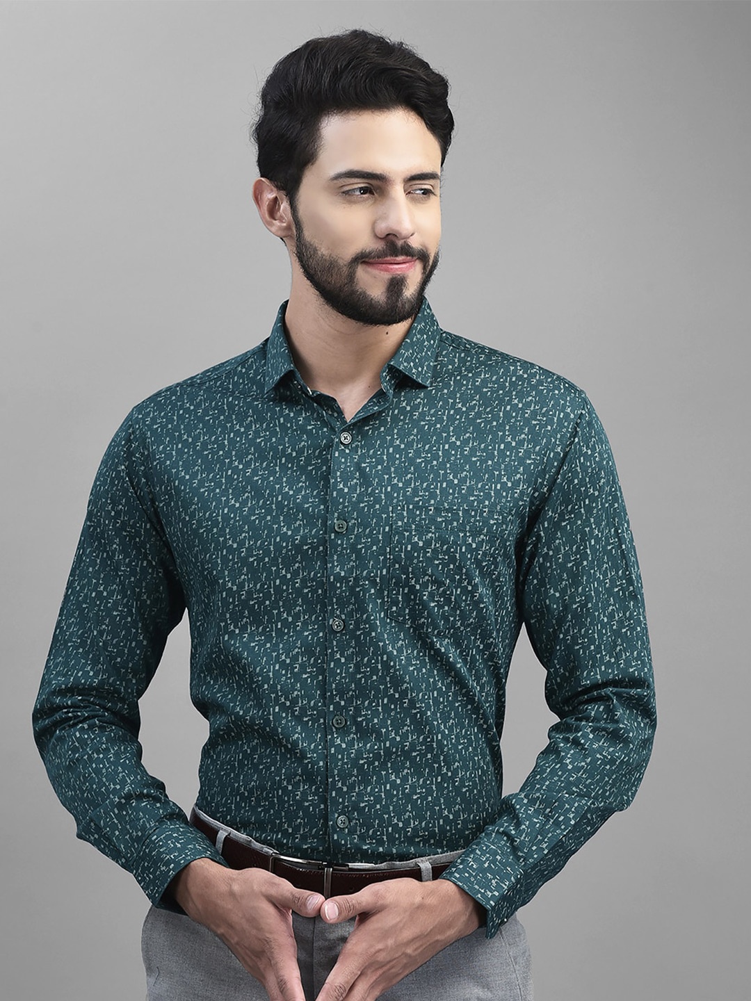 

Canary London Smart Floral Printed Satin Formal Shirt, Green