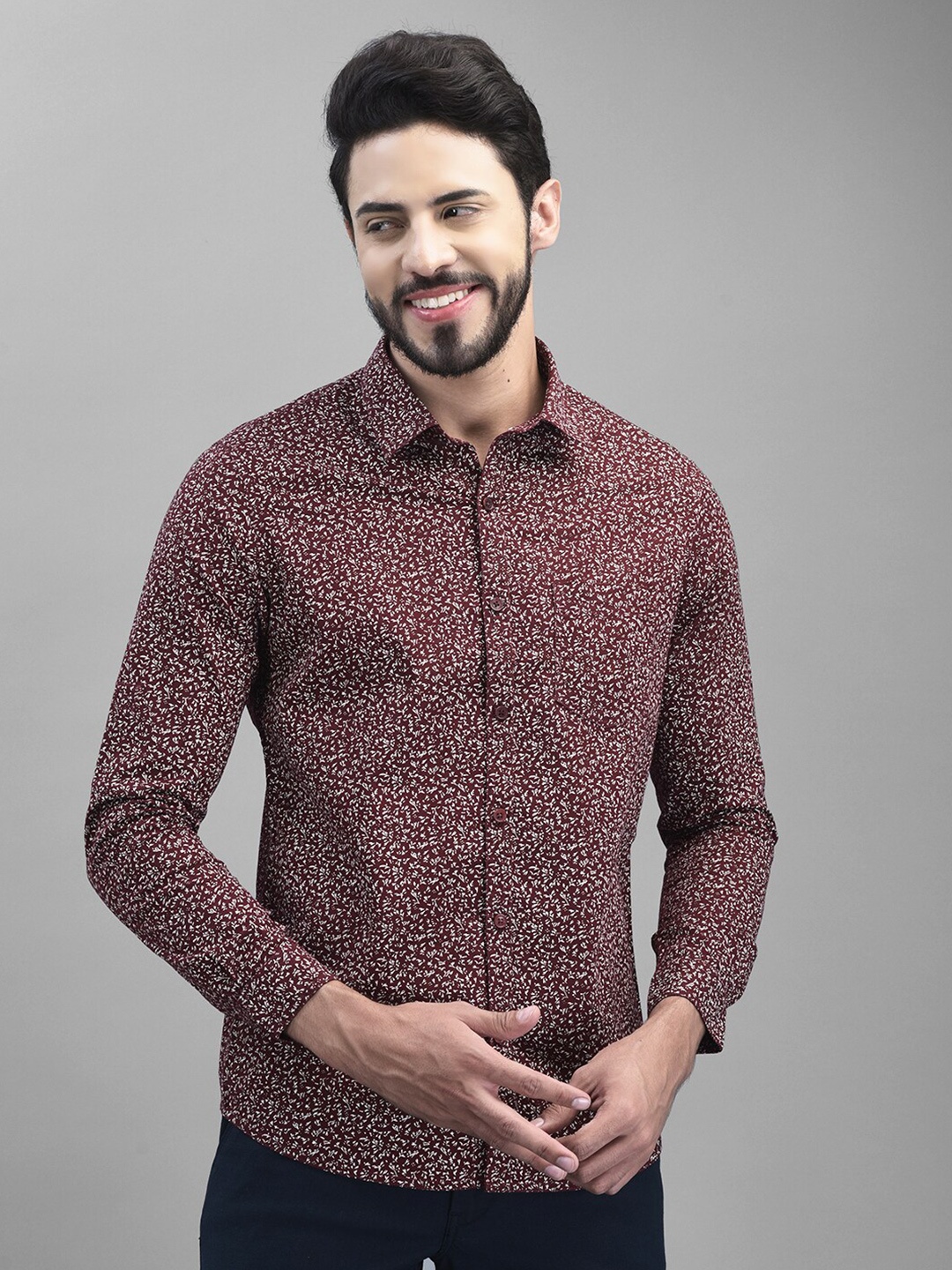 

Canary London Smart Floral Printed Satin Formal Shirt, Maroon