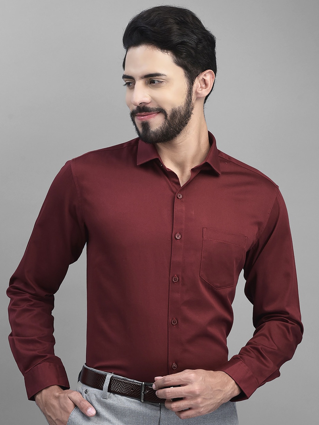 

Canary London Smart Slim Fit Satin Cotton Formal Shirt, Maroon