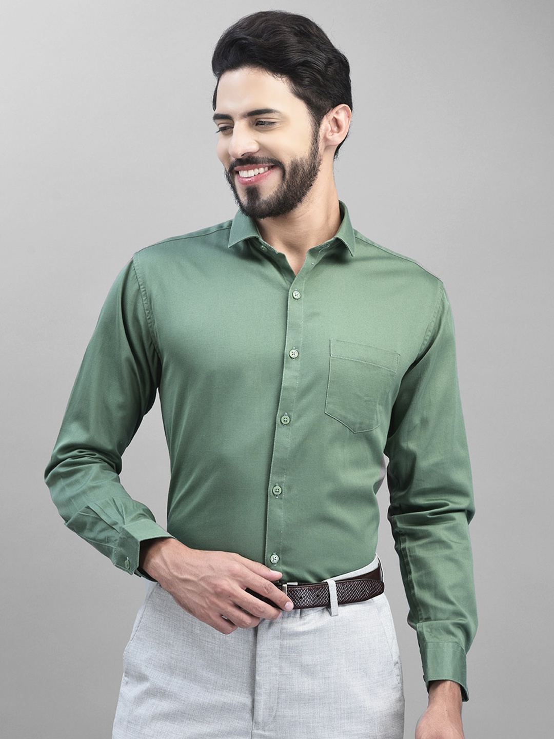 

Canary London Smart Slim Fit Satin Formal Shirt, Olive