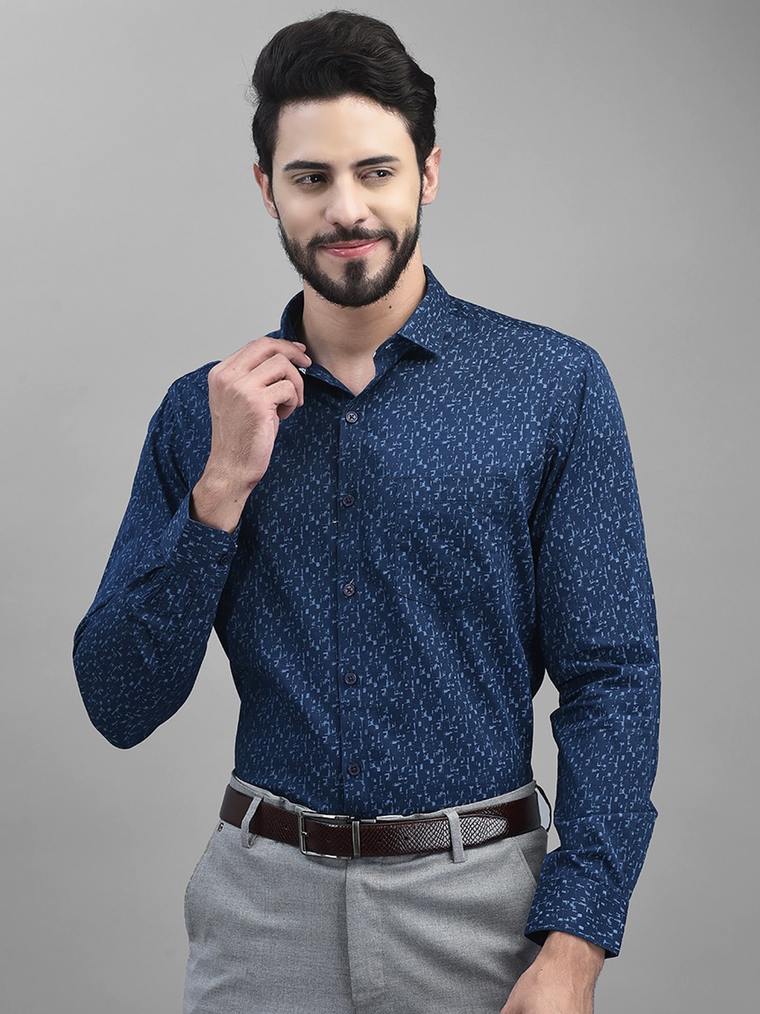 

Canary London Smart Floral Printed Satin Formal Shirt, Blue