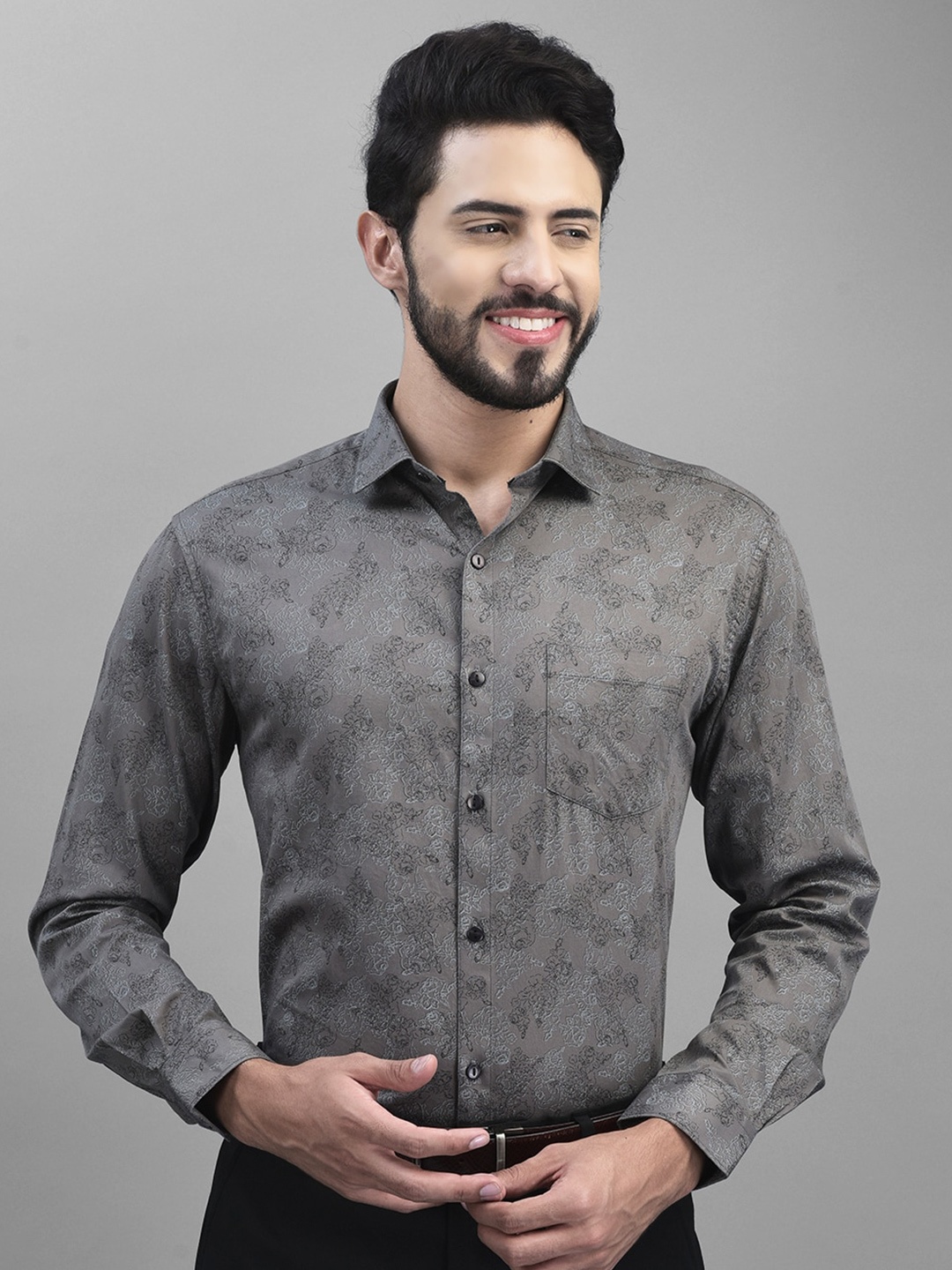 

Canary London Smart Floral Printed Satin Formal Shirt, Grey