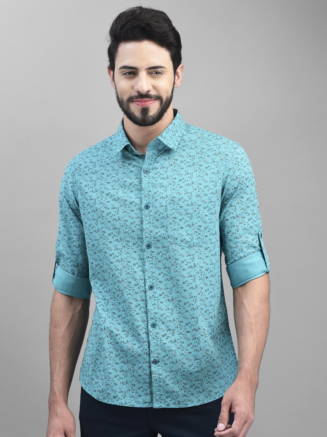 

Canary London Smart Slim Fit Floral Printed Linen Casual Shirt, Blue