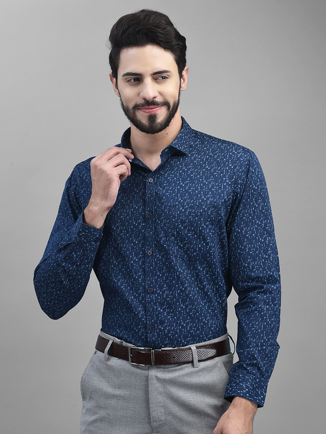 

Canary London Smart Floral Printed Satin Formal Shirt, Blue
