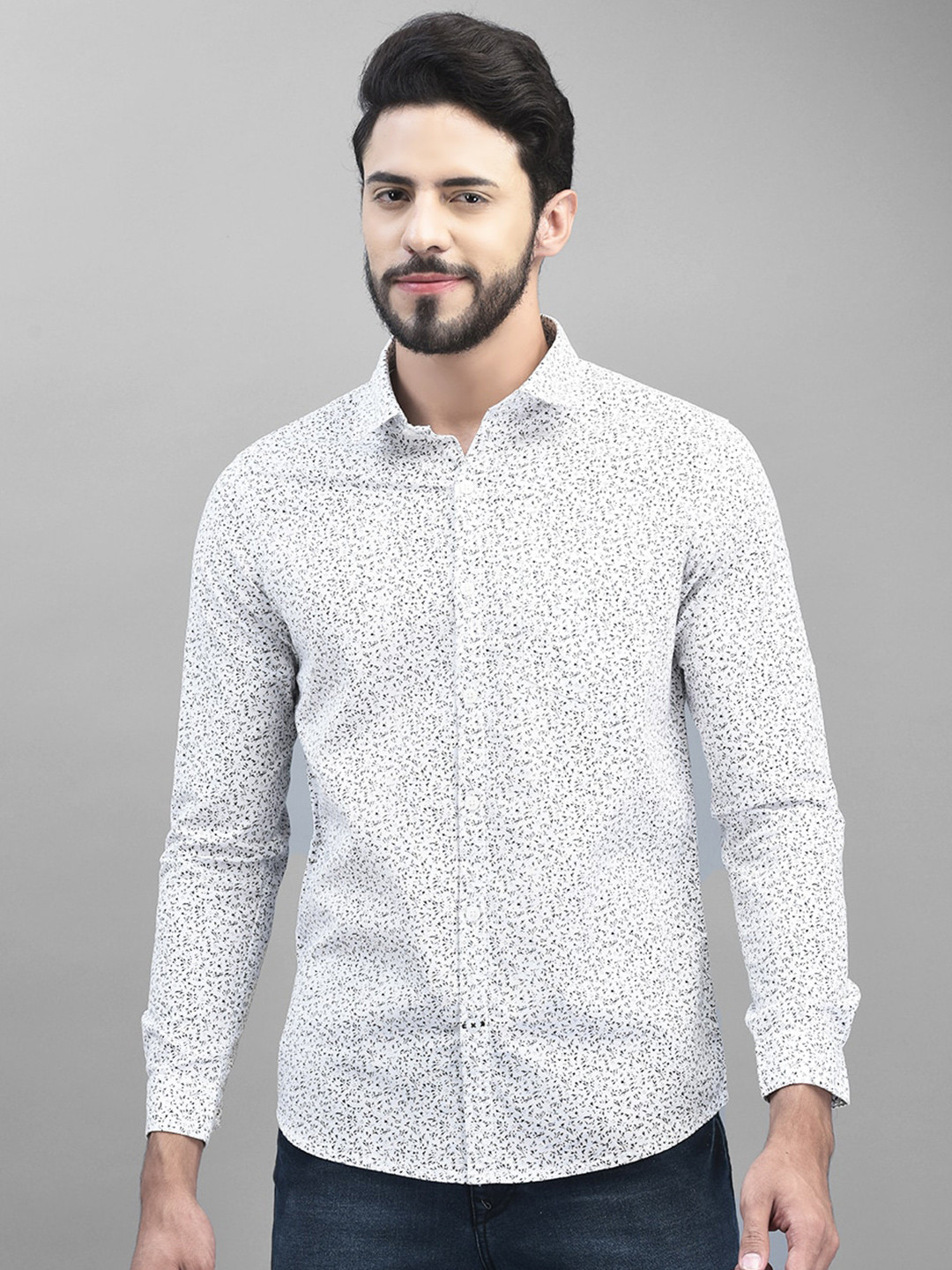 

Canary London Smart Slim Fit Floral Printed Cotton Casual Shirt, White