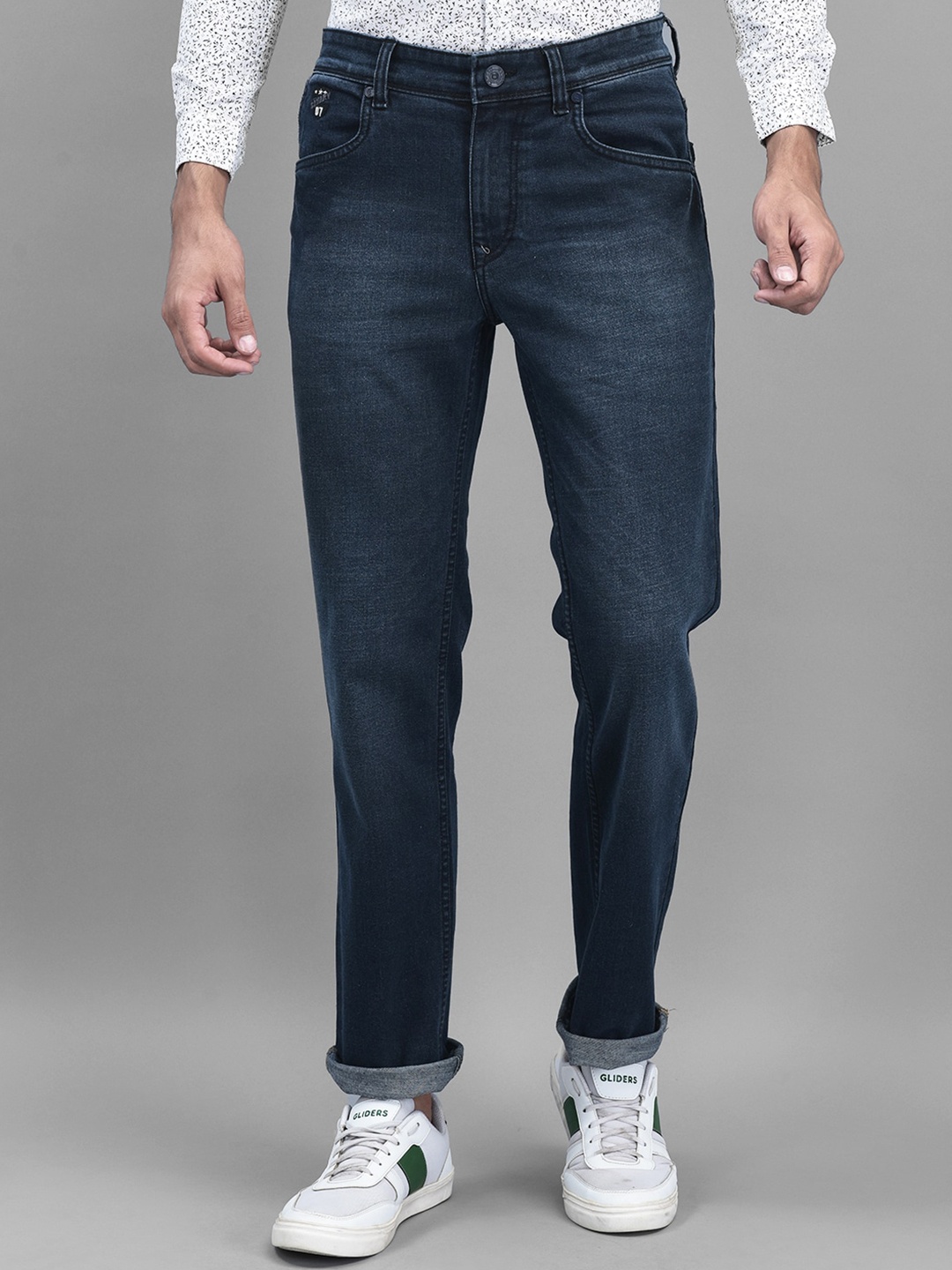 

Canary London Men Smart Straight Fit Light Fade Cotton Stretchable Jeans, Blue