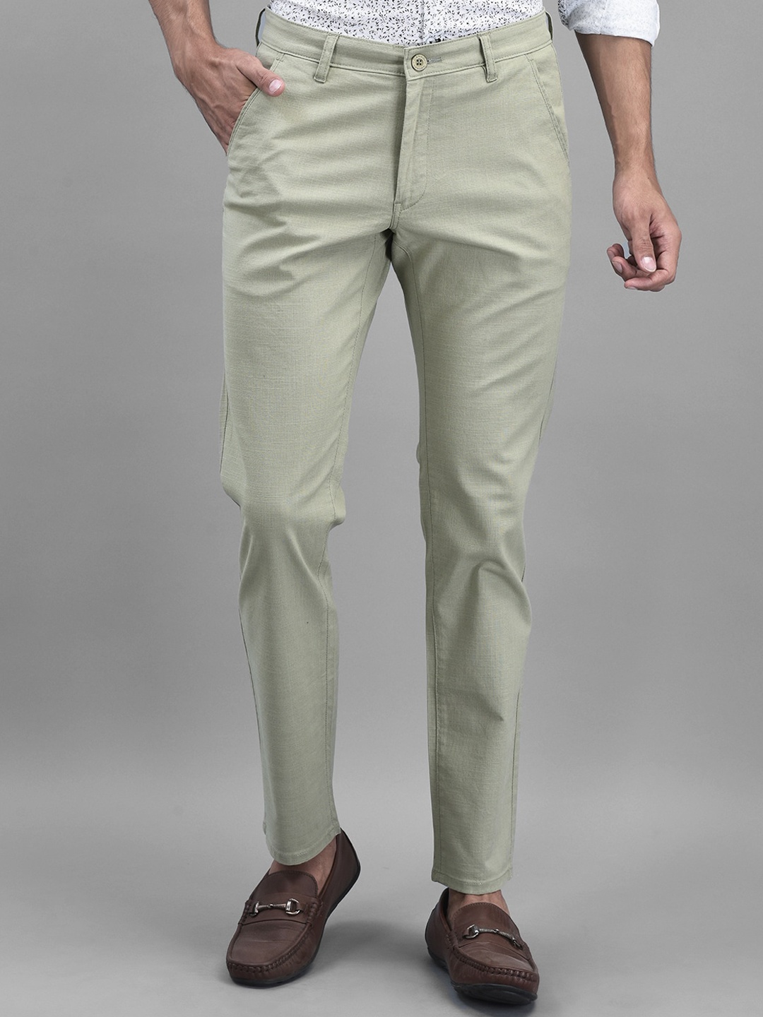 

Canary London Men Smart Slim Fit Wrinkle Free Linen Trousers, Green